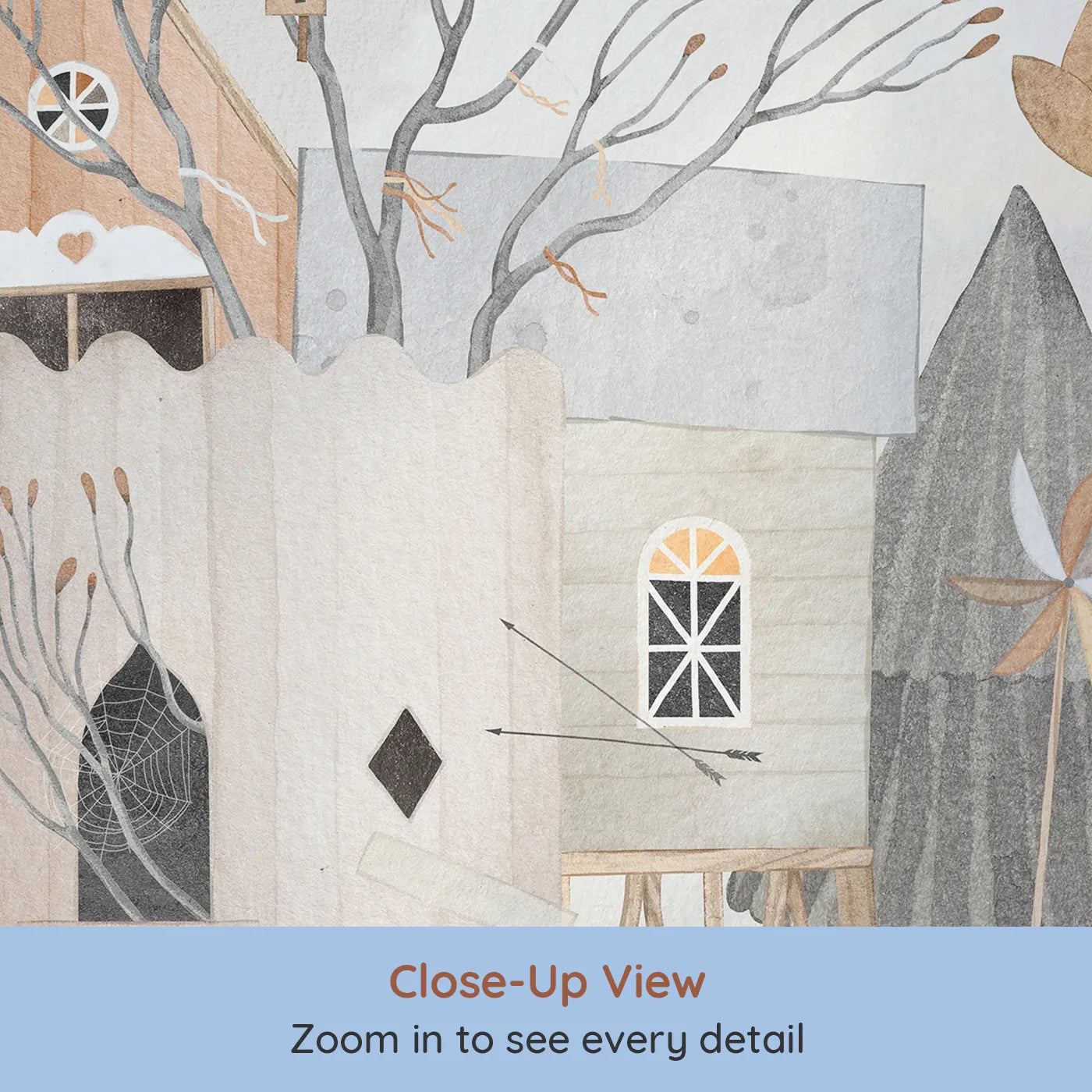 Close-up view of Whimsy Tots' Dream Big Treehouse Wall Mural (Turn Their Room into the Ultimate Treetop Hideout).Gender-Neutral