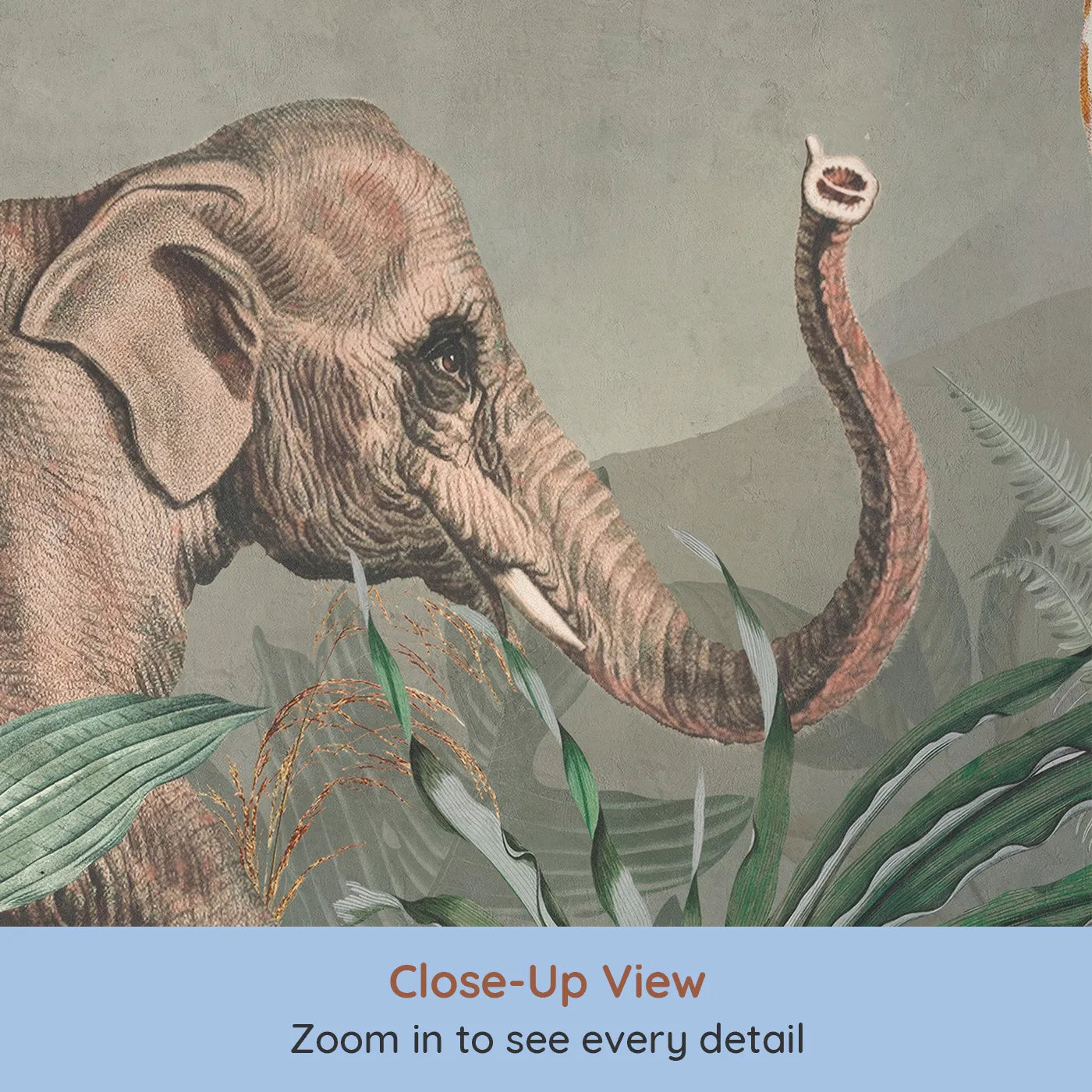 Close-up view of Whimsy Tots' Vintage Jungle Safari Wall Mural (Turn Their Room into a Classic, Old-World Expedition).Gender-Neutral