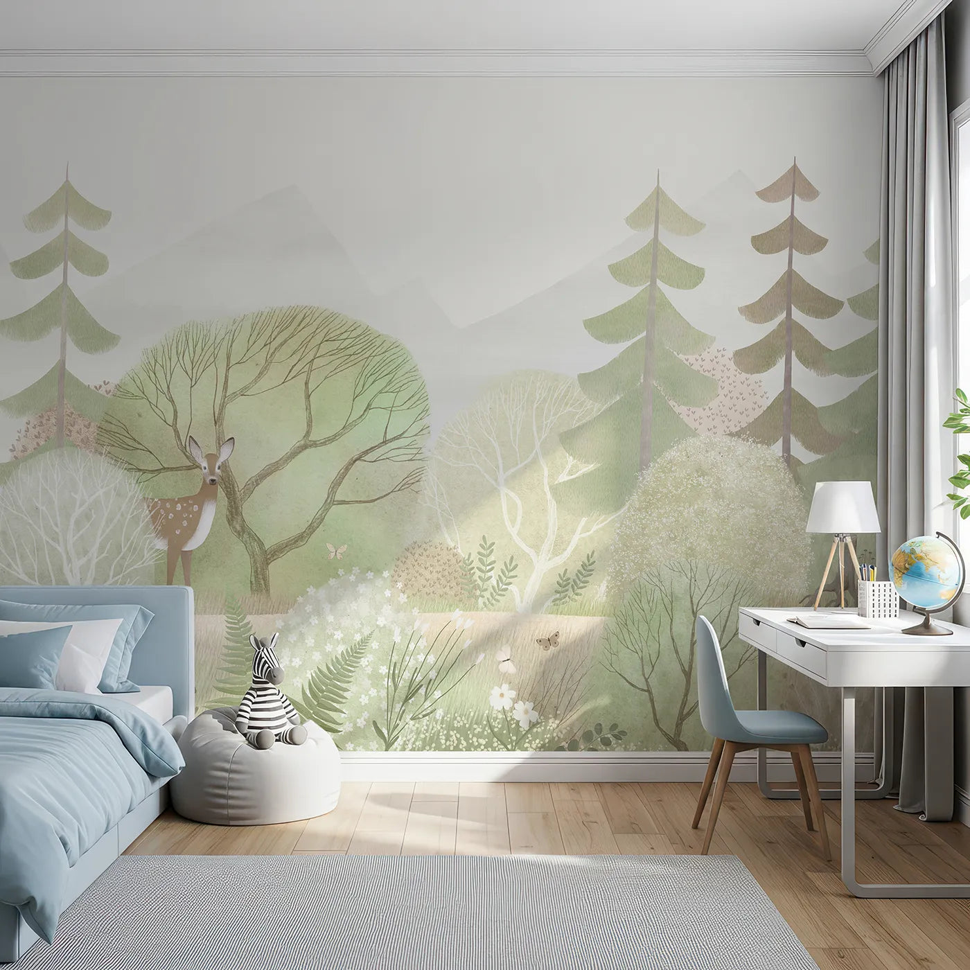 Front view of Whimsy Tots' Gentle Woodland Wall Mural