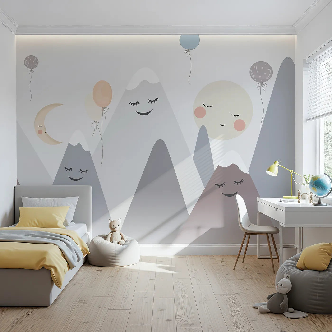 Front view of Whimsy Tots' Singing Mountains Wall Mural