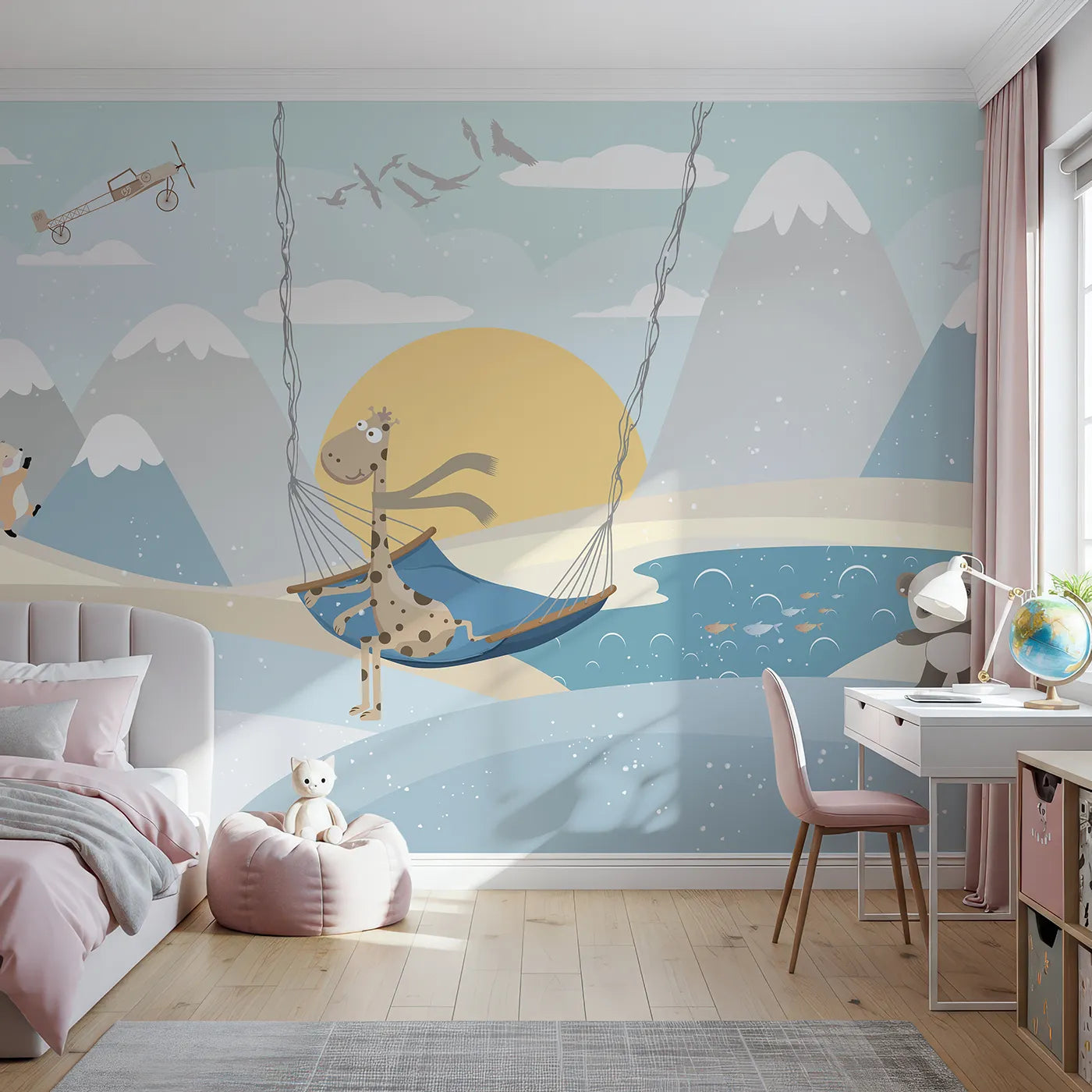 Front view of Whimsy Tots' Winter Safari Adventure Wall Mural