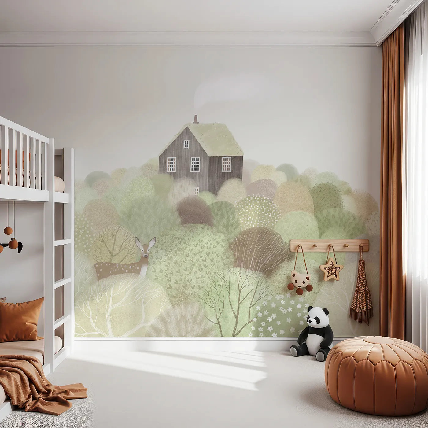 Front view of Whimsy Tots' Hilltop Cottage Wall Mural