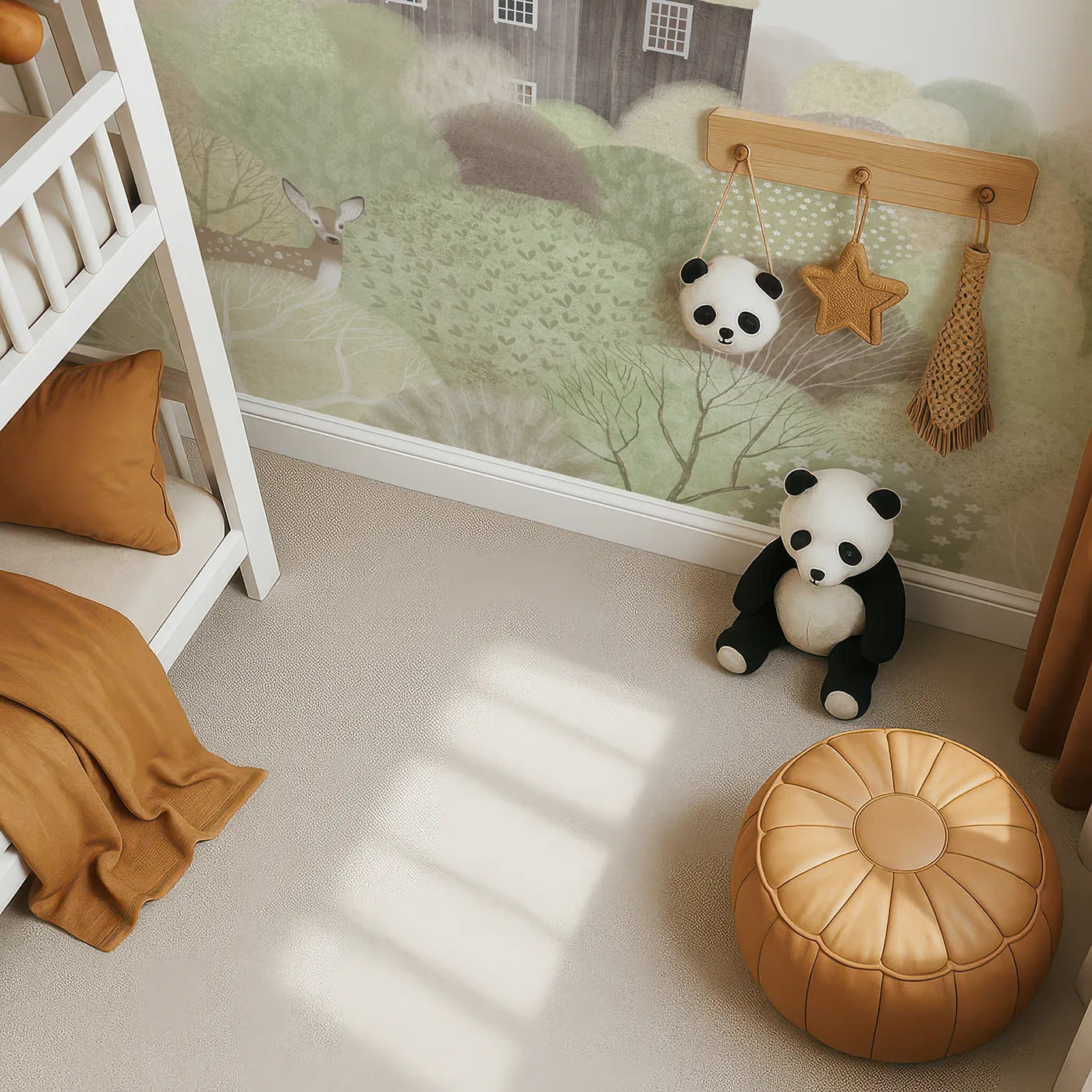 Top-down view of Whimsy Tots' Hilltop Cottage Wall Mural (Turn Their Room into a Cozy, Storybook Hideaway).Gender-Neutral