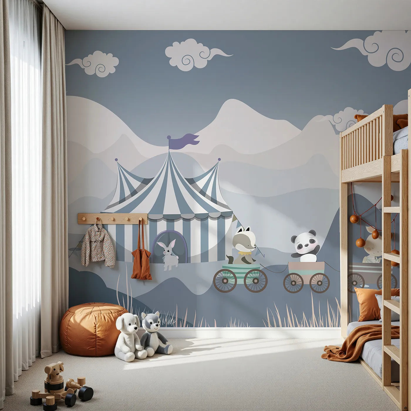 Front view of Whimsy Tots' Circus Train Wall Mural