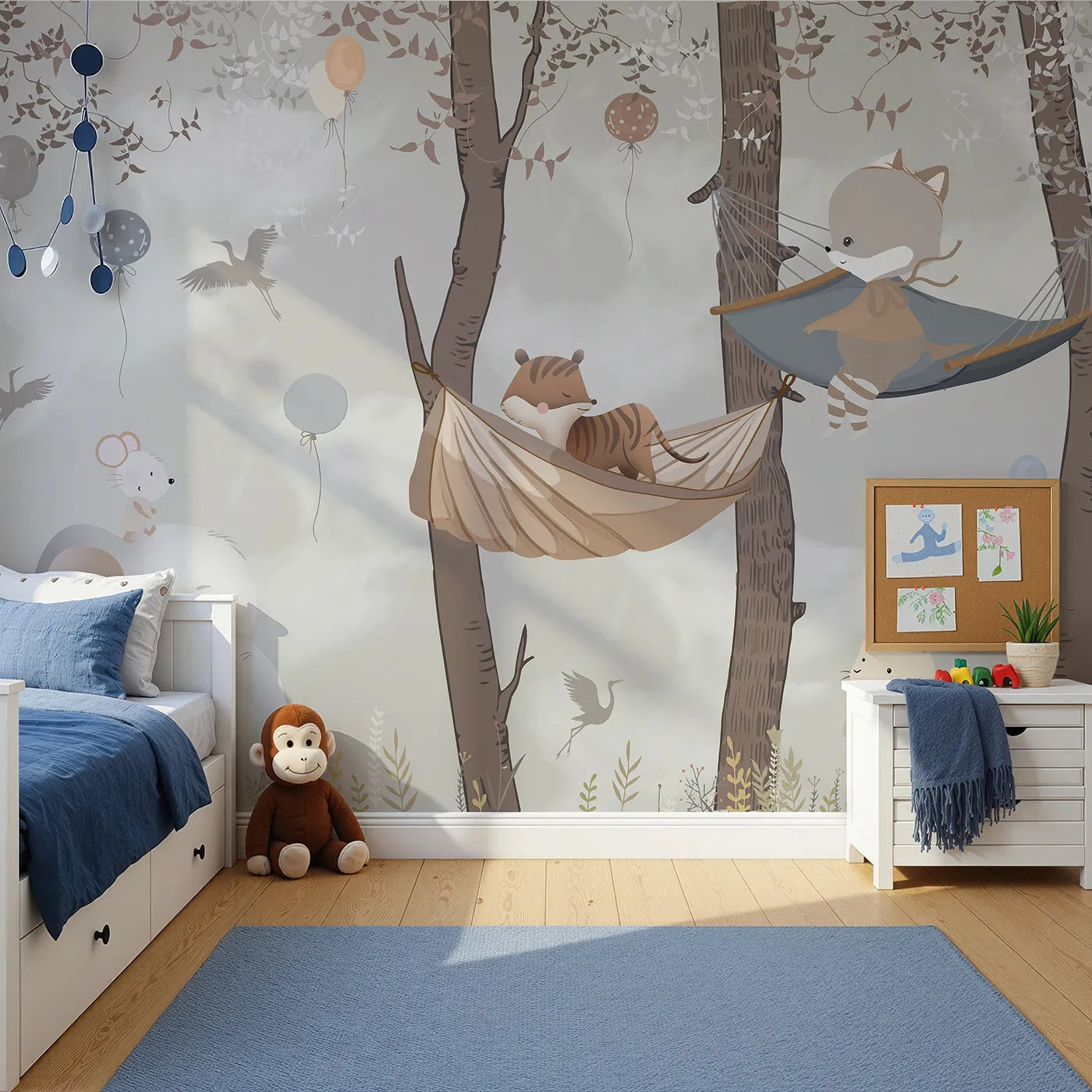 Front view of Whimsy Tots' Woodland Hammock Party Wall Mural