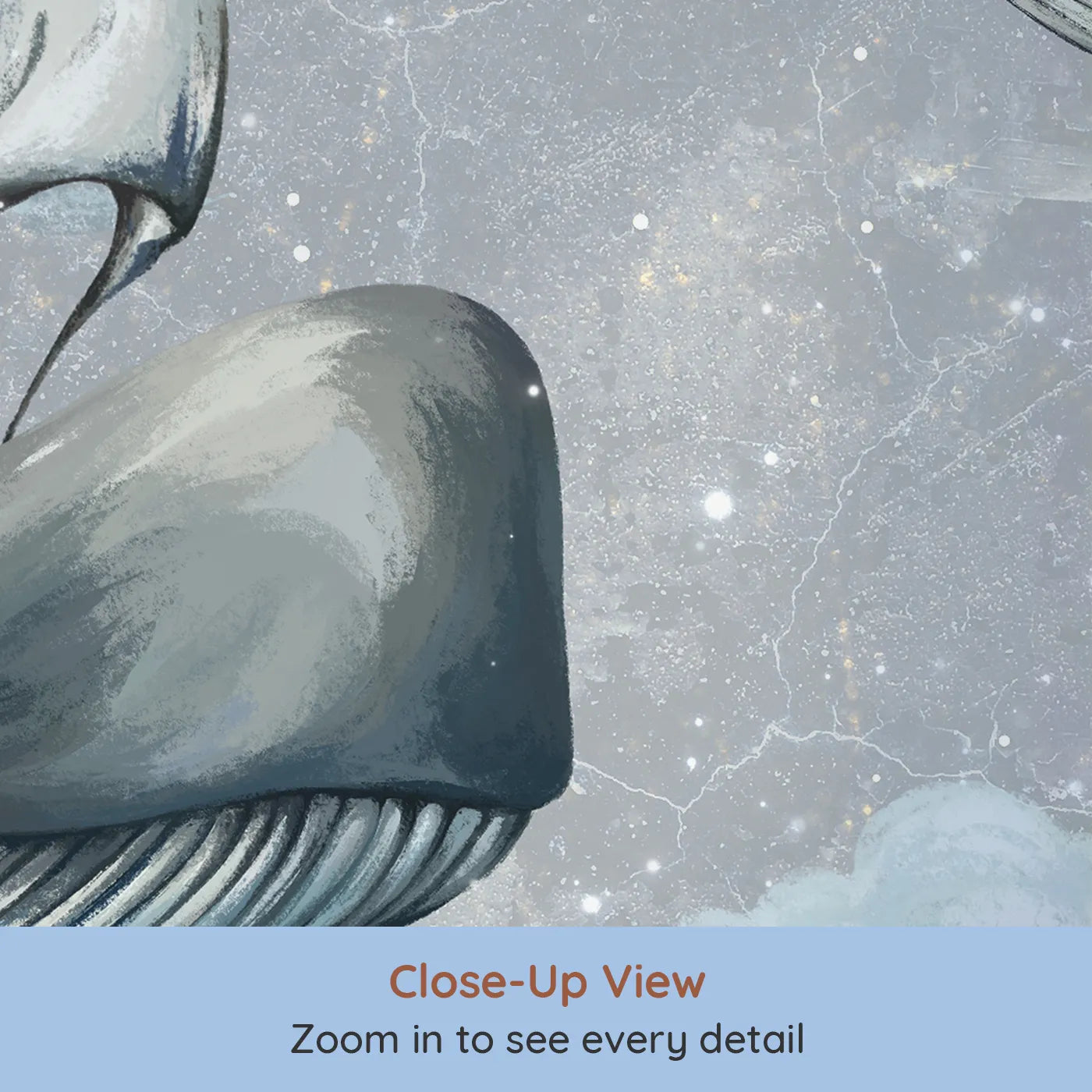 Close-up view of Whimsy Tots' Flying Whales Sky Festival Wall Mural (Turn Their Room into a Surreal and Magical Dreamscape).Gender-Neutral