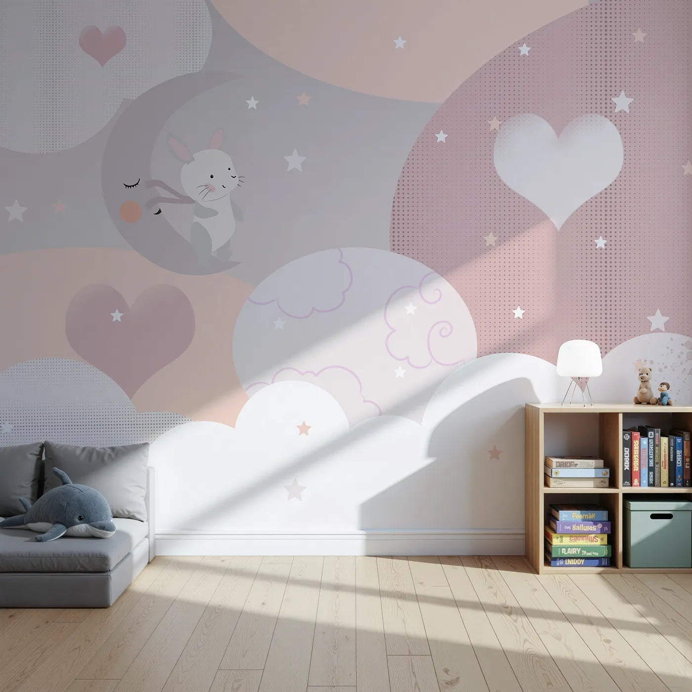 Front view of Whimsy Tots' Bunny Love Wall Mural