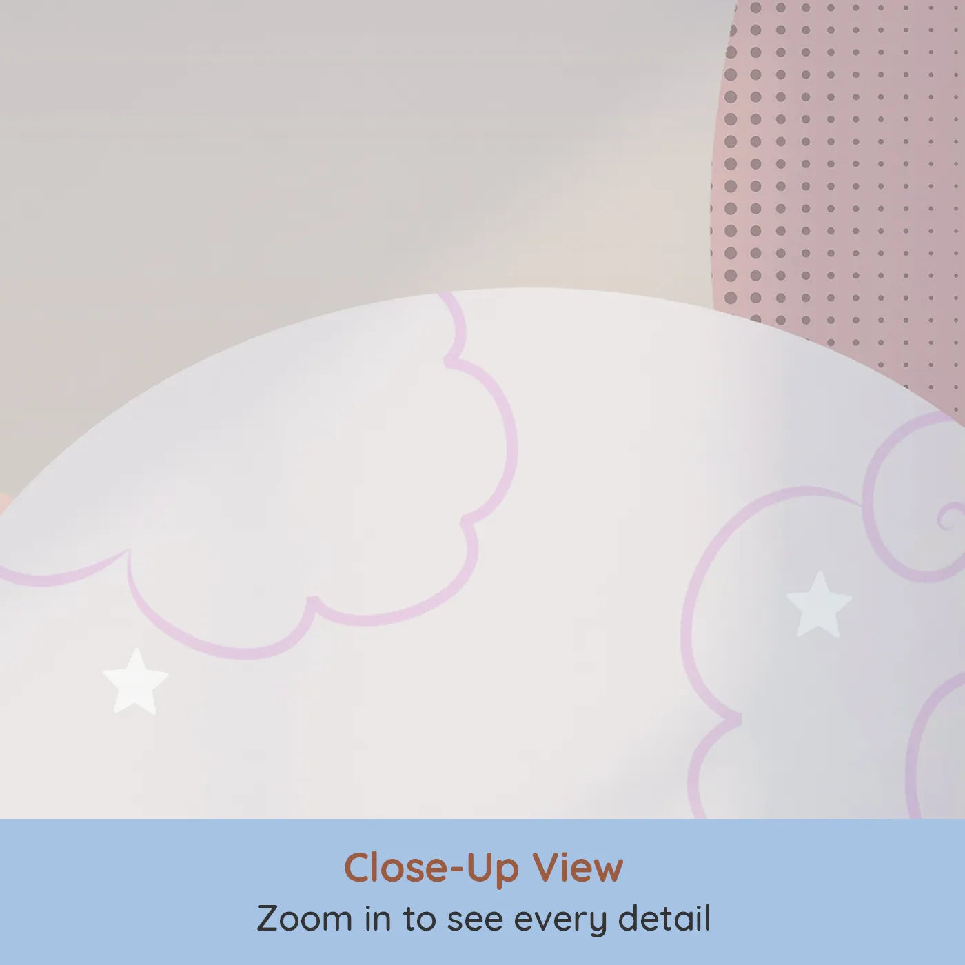 Close-up view of Whimsy Tots' Bunny Love Wall Mural (Turn Their Room into a Gentle, Starry Dreamland).Gender-Neutral