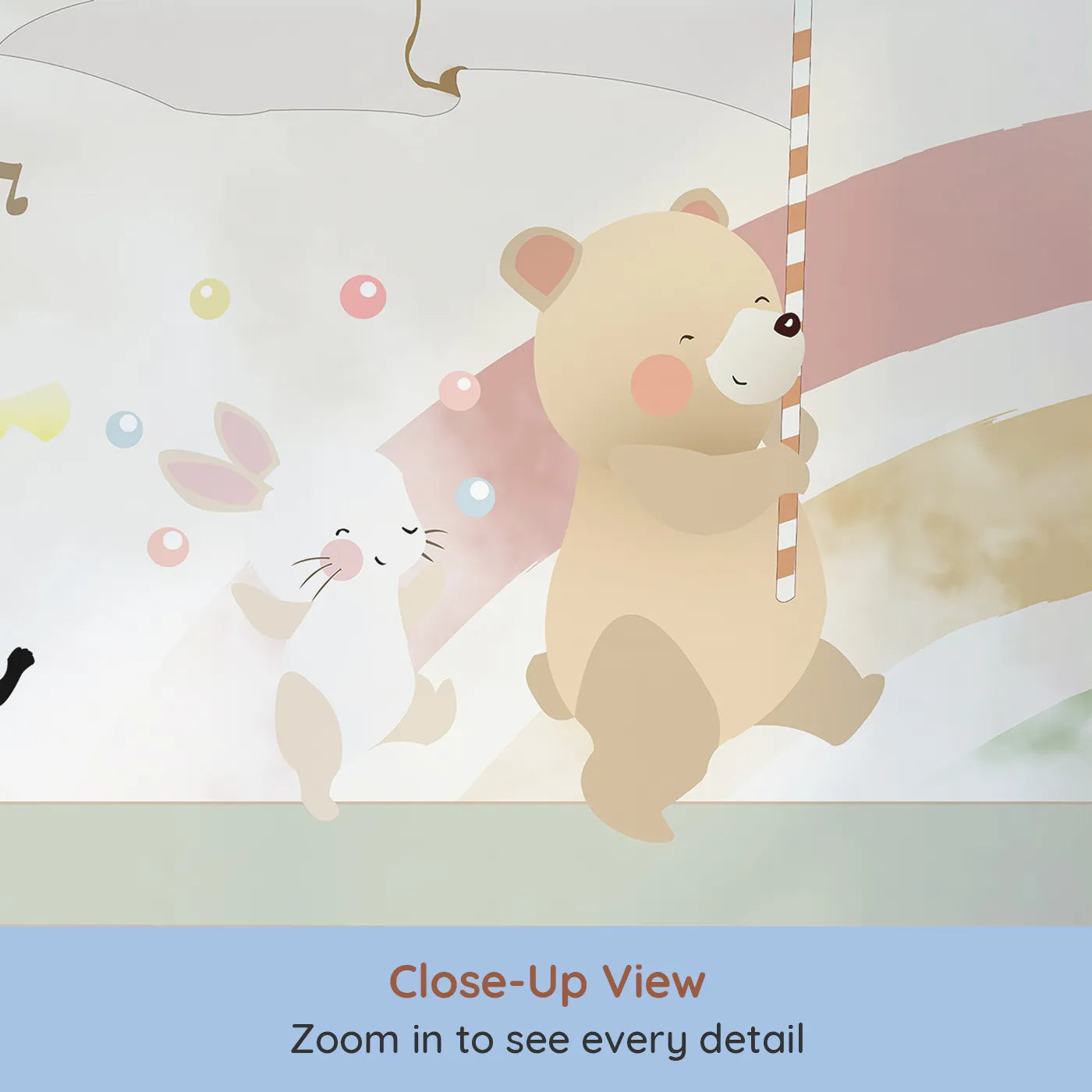 Close-up view of Whimsy Tots' Animals School Bus Wall Mural (Turn Their Room into the Happiest, Most Whimsical School Trip).Gender-Neutral