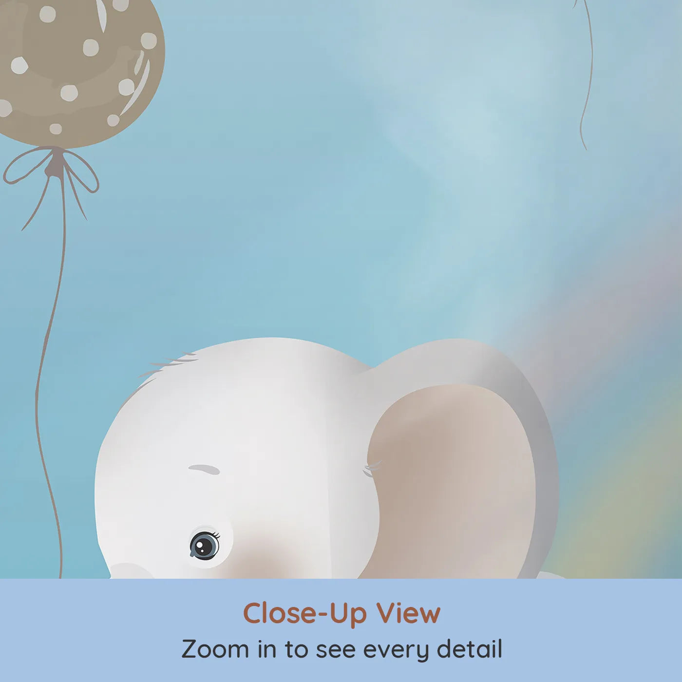 Close-up view of Whimsy Tots' Rainbow Cloud Friends Wall Mural (Turn Their Room into a Gentle, High-Flying Dream).Gender-Neutral