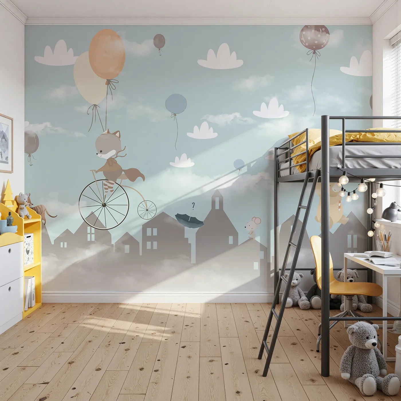Front view of Whimsy Tots' Animal Parade Wall Mural