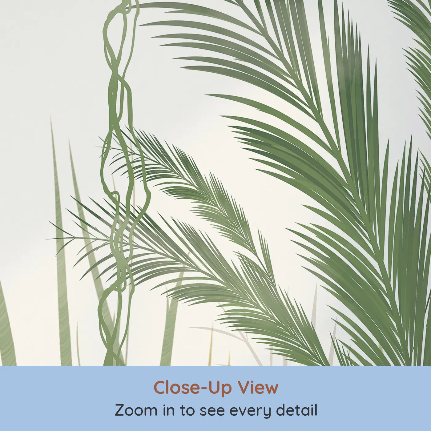 Close-up view of Whimsy Tots' Jungle Hide and Seek Wall Mural (Turn Their Room into a Gentle, Leafy Game of Hide-and-Seek).Gender-Neutral