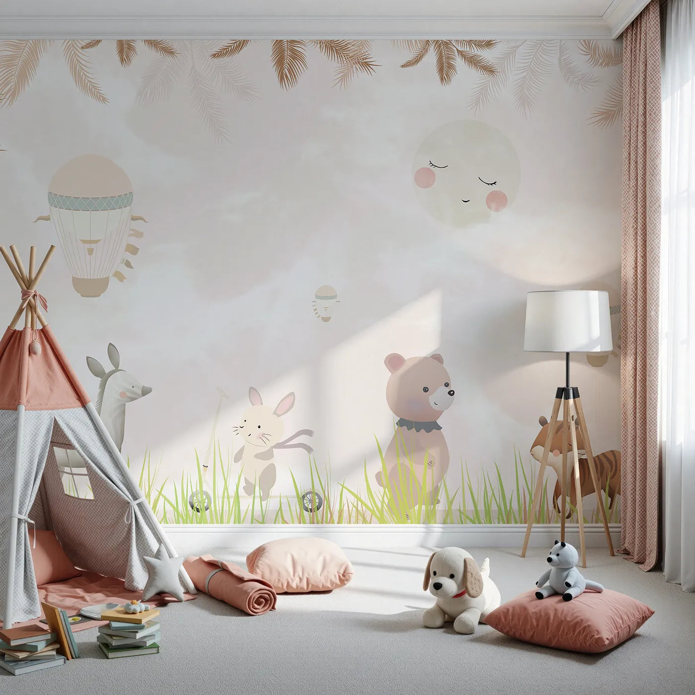 Front view of Whimsy Tots' Safari Moon Wall Mural