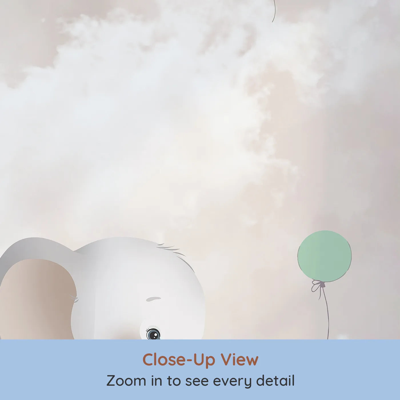 Close-up view of Whimsy Tots' Flying Umbrella Wall Mural (Turn Their Room into a Whimsical, High-Flying Adventure).Gender-Neutral