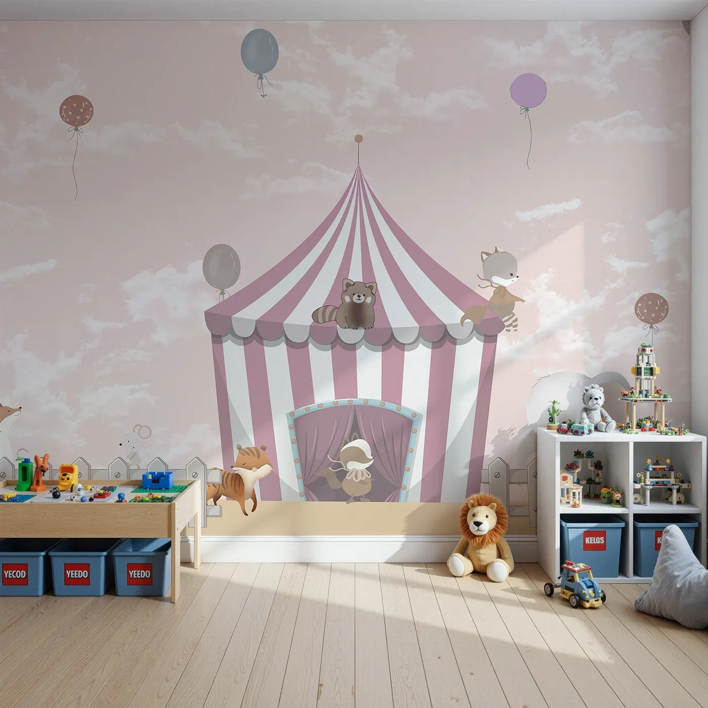Front view of Whimsy Tots' Animal Circus Wall Mural