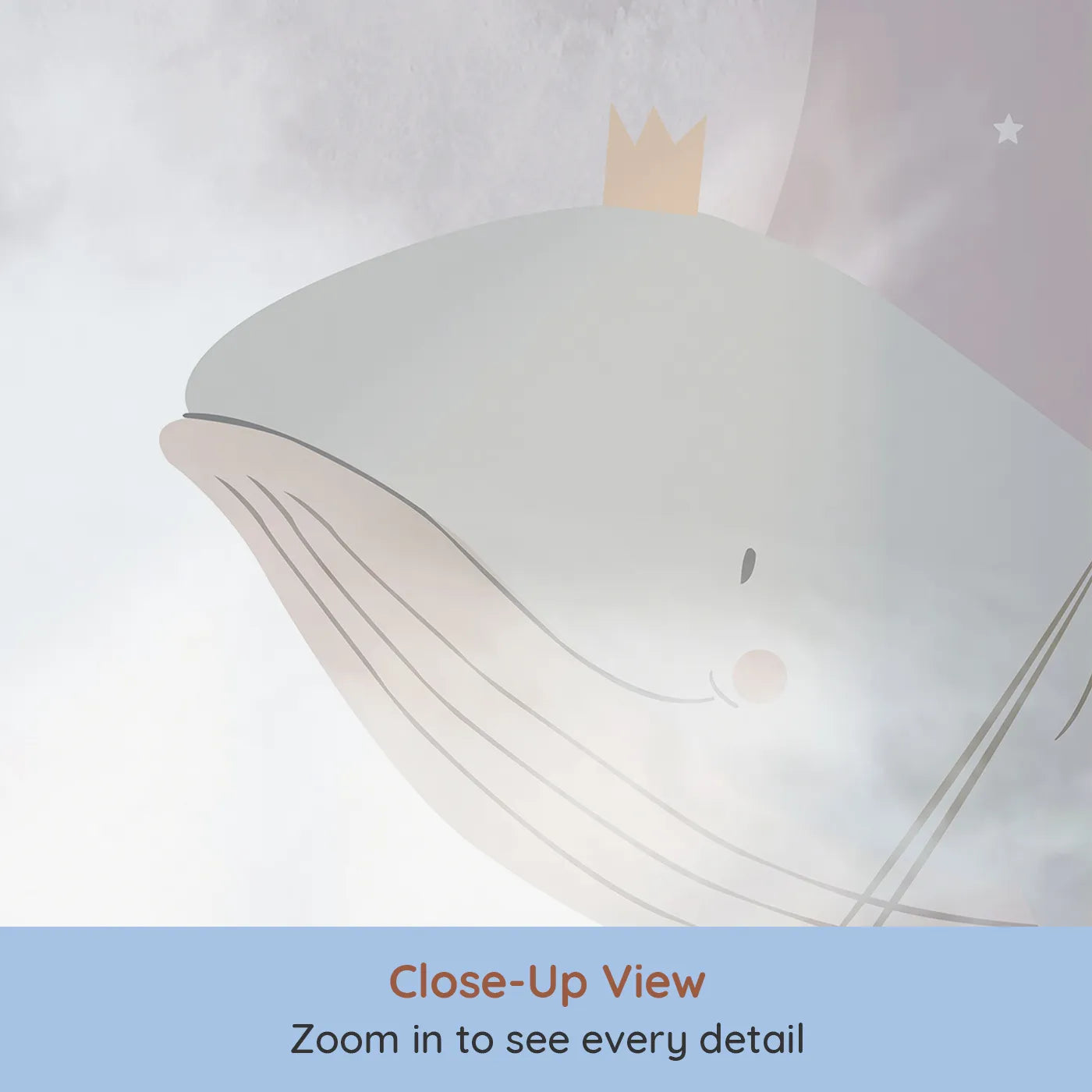 Close-up view of Whimsy Tots' Flying Whale Princes Wall Mural (Turn Their Room into a Magical, Royal Dreamscape).Gender-Neutral