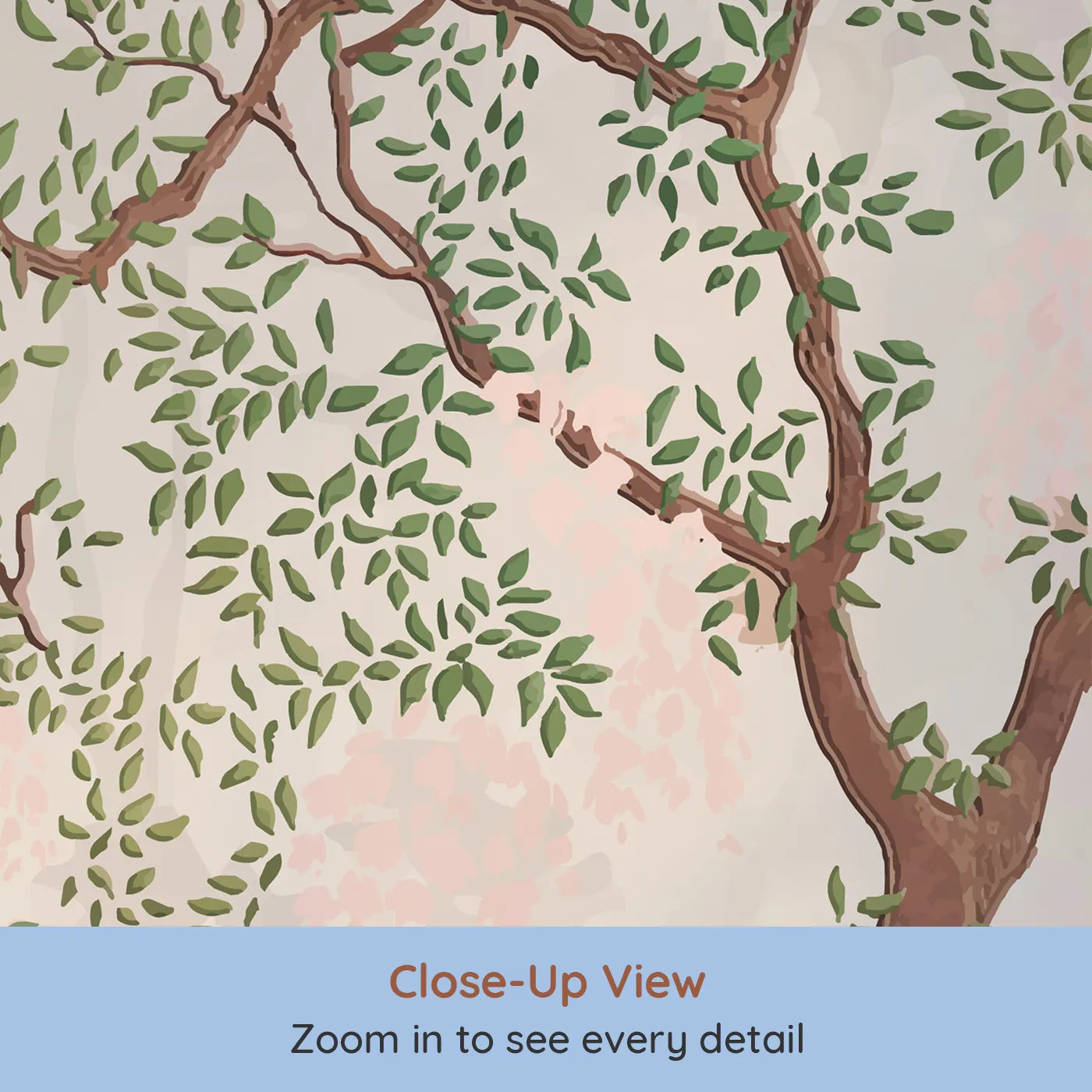 Close-up view of Whimsy Tots' Misty Jungle Garden Wall Mural in Green (Turn Their Room into a Lush, Ethereal Paradise).Gender-Neutral