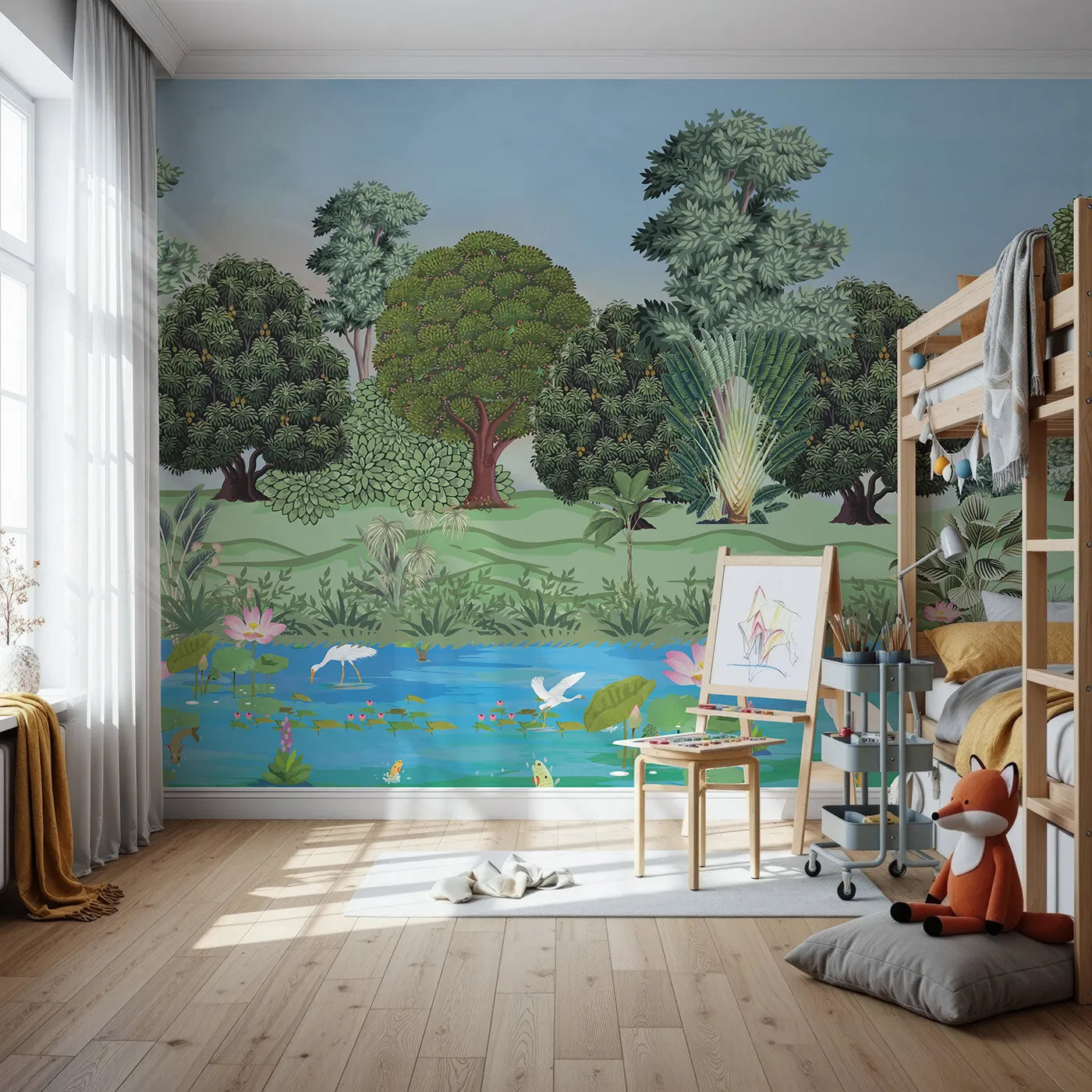 Front view of Whimsy Tots' Lotus Pond Wall Mural