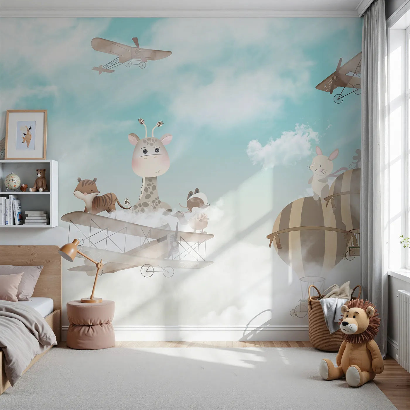 Front view of Whimsy Tots' Safari Sky High Wall Mural