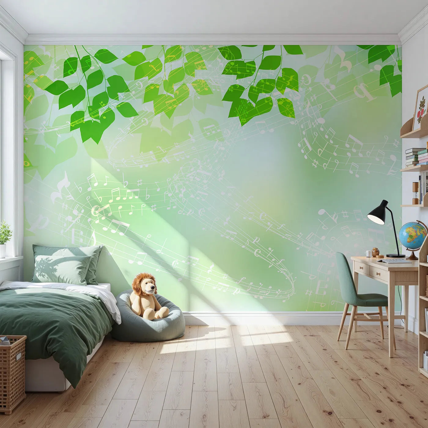 Front view of Whimsy Tots' Green Leaf Music Wall Mural