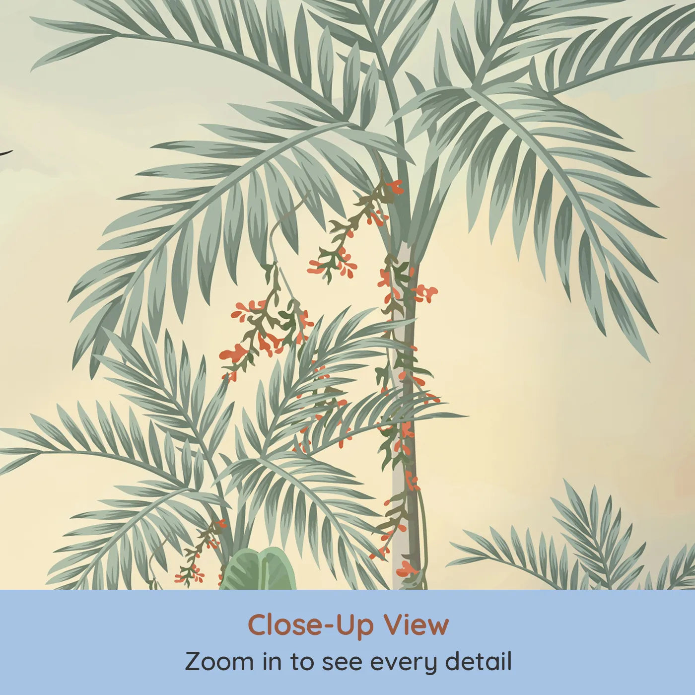 Close-up view of Whimsy Tots' Sunset Jungle Paradise Wall Mural in Color (Turn Their Room into a Warm and Gentle African Evening).Gender-Neutral