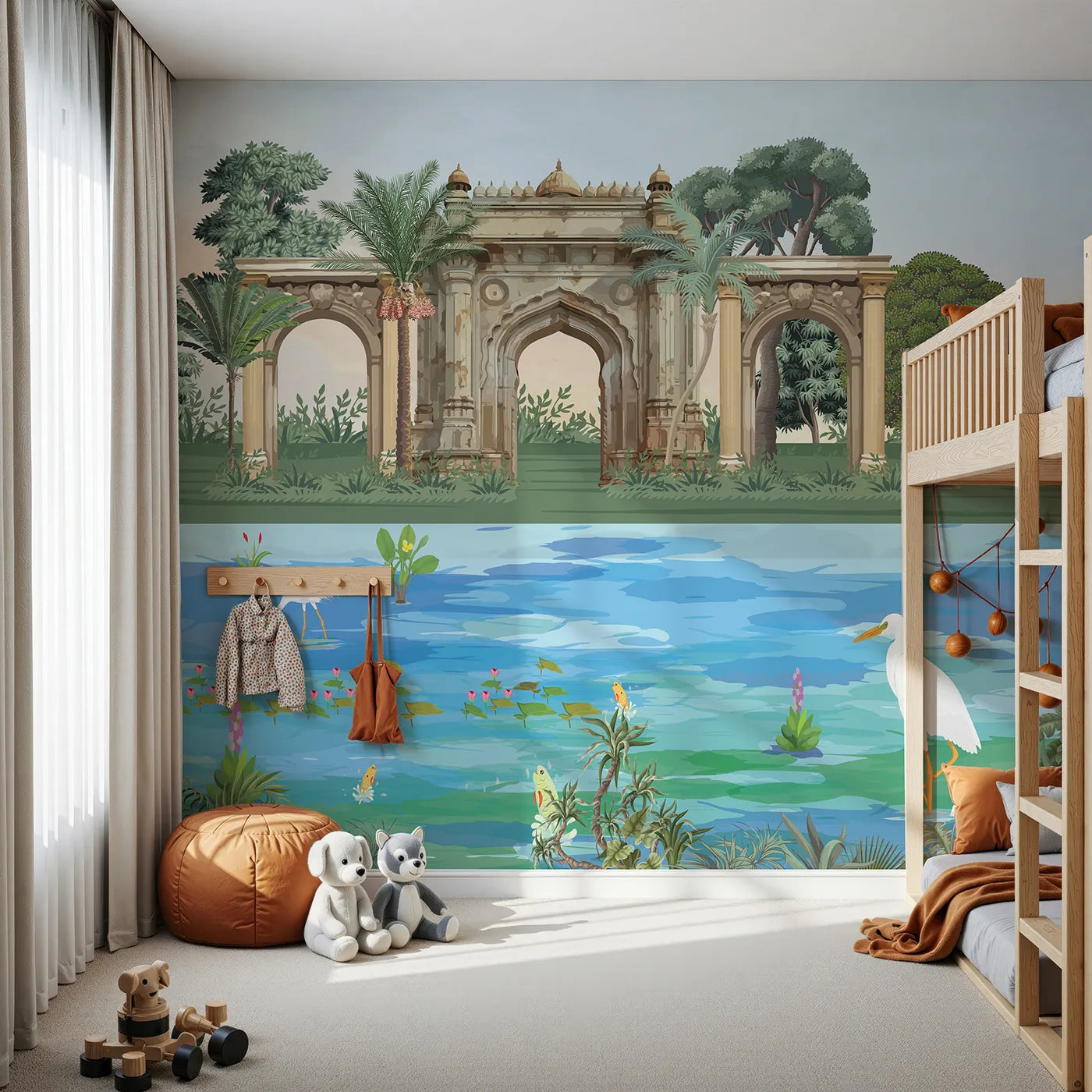 Front view of Whimsy Tots' Indian Palace Garden Wall Mural in Color