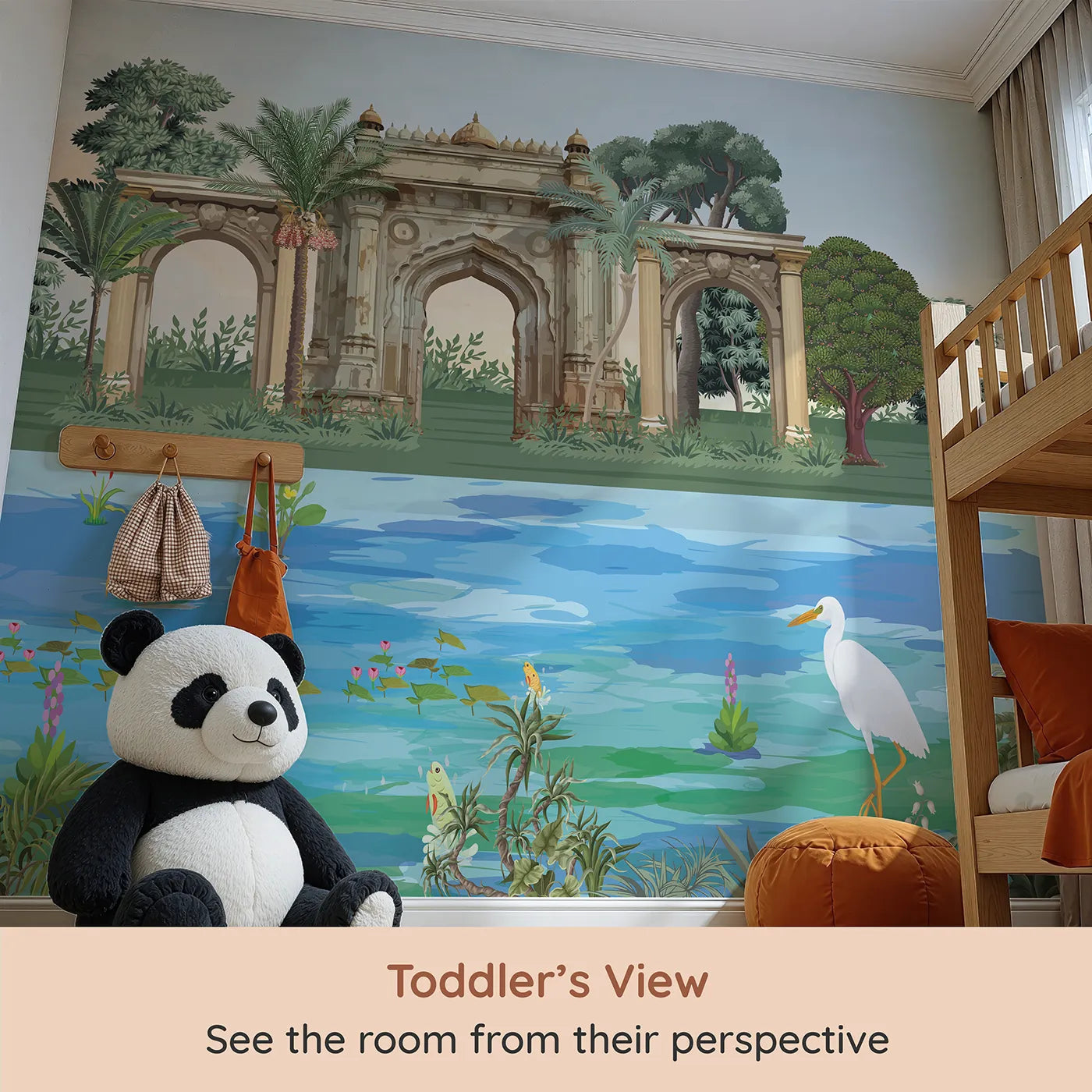 Whimsy Tots Indian Palace Garden Wall Mural in Color (Turn Their Room into a Lush, Exotic Paradise) from your child's view.Gender-Neutral