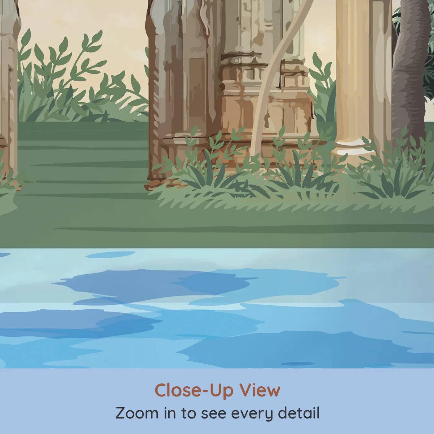 Close-up view of Whimsy Tots' Indian Palace Garden Wall Mural in Color (Turn Their Room into a Lush, Exotic Paradise).Gender-Neutral