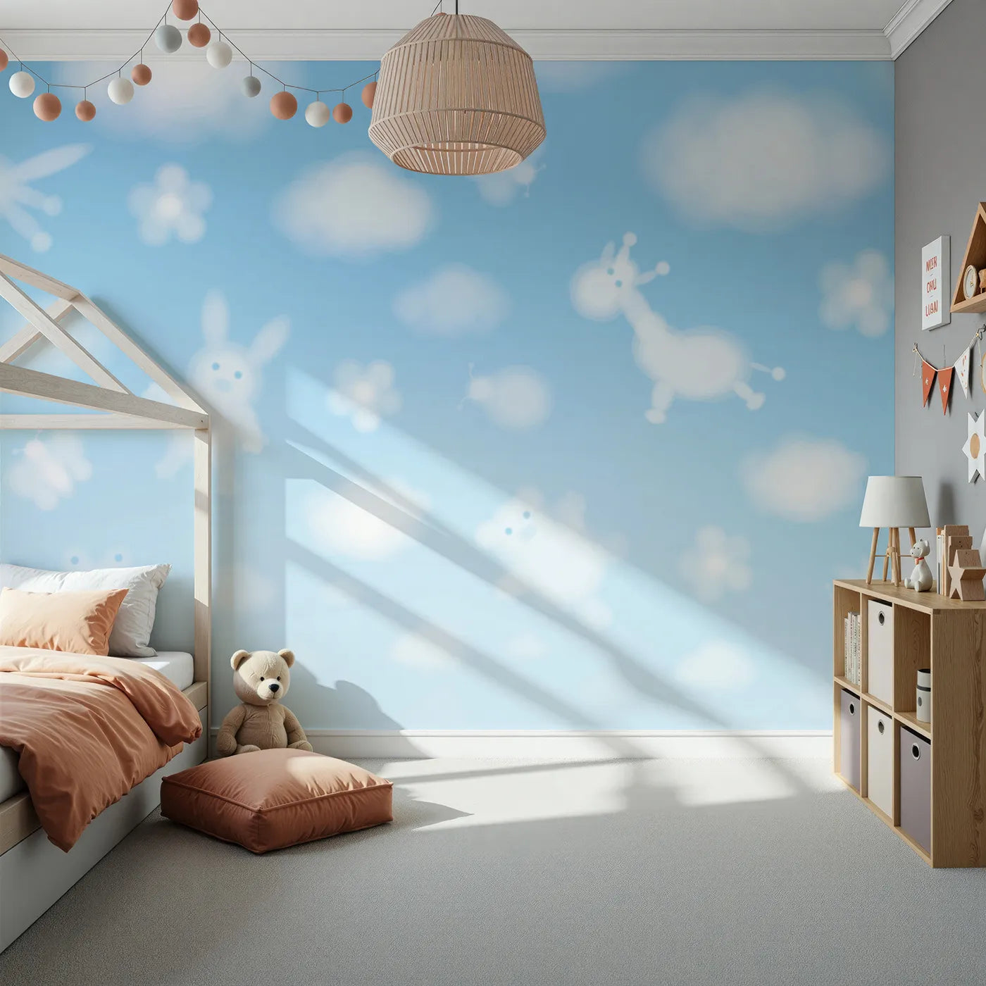 Front view of Whimsy Tots' Animal Cloud Gazing Wall Mural