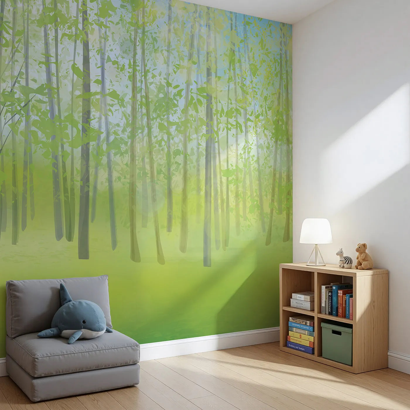 Angled view of Whimsy Tots' Pink Cherry Blossom Border Wall Mural (Turn Their Room into a Garden of Gentle, Springtime Beauty).Best for Girls