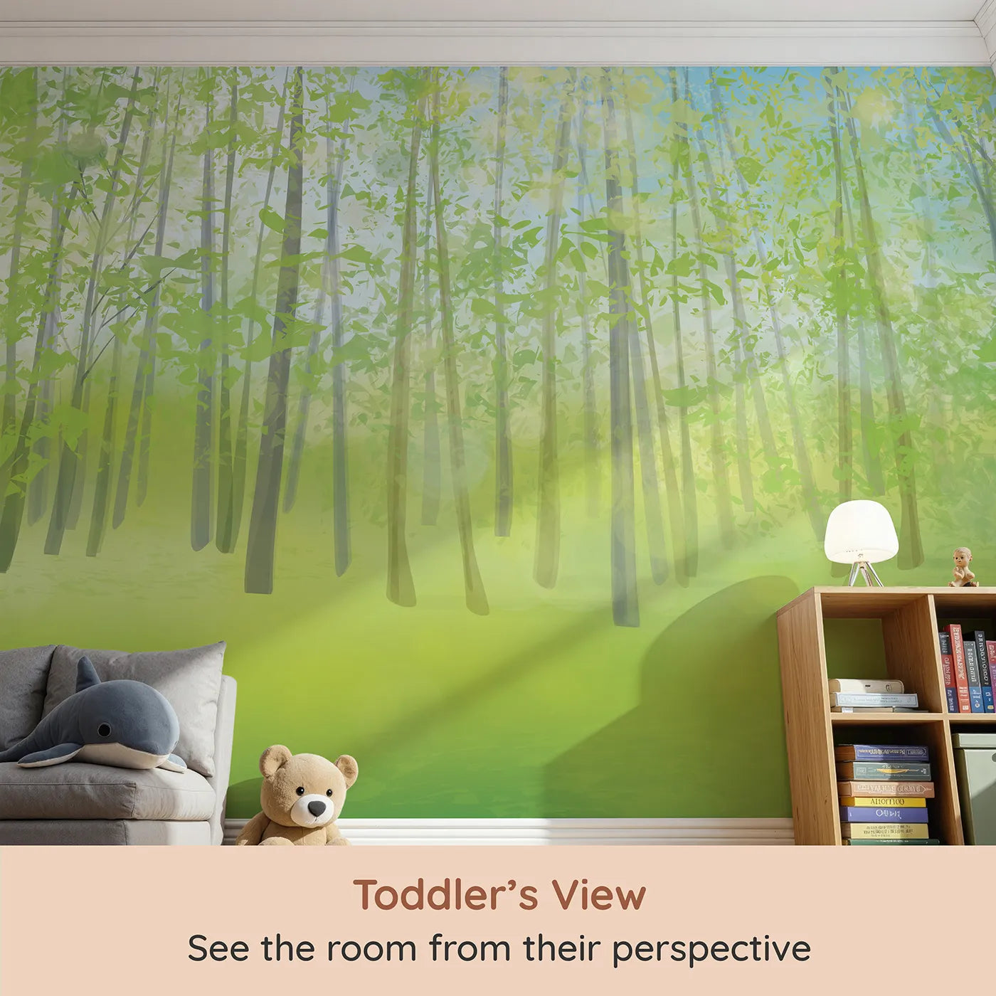 Whimsy Tots Pink Cherry Blossom Border Wall Mural (Turn Their Room into a Garden of Gentle, Springtime Beauty) from your child's view.Best for Girls