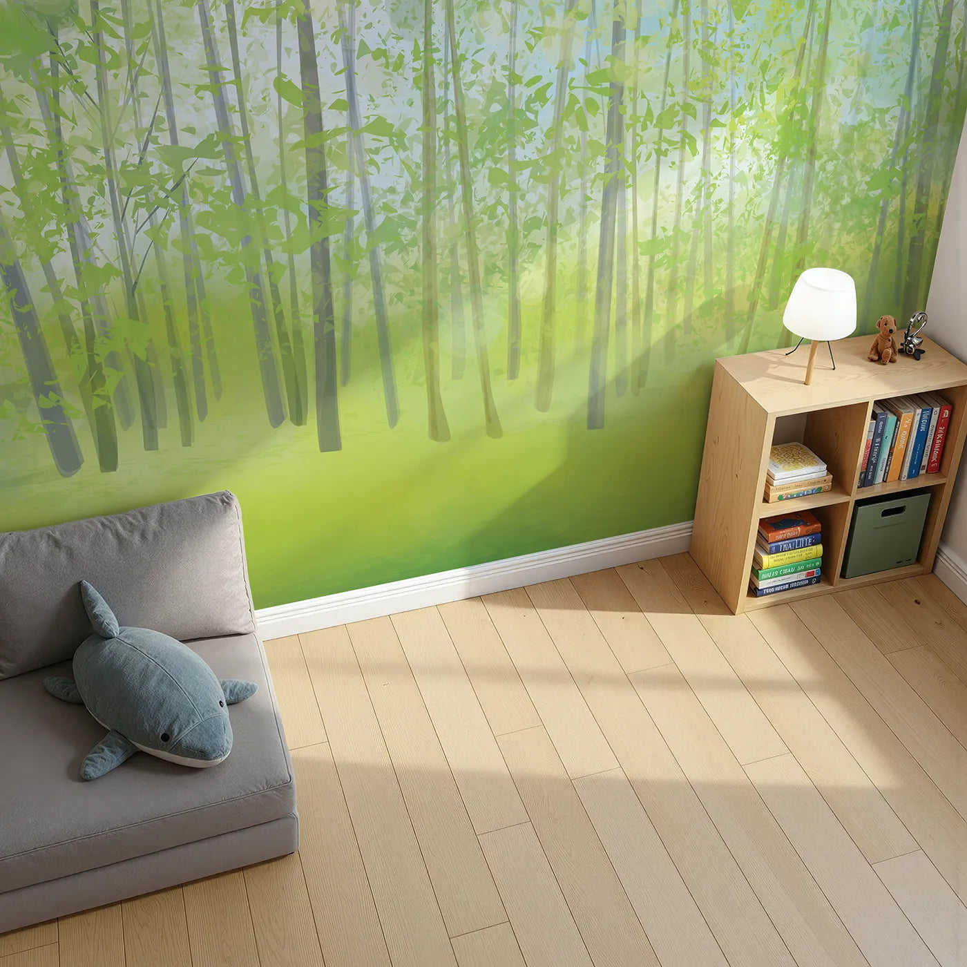 Top-down view of Whimsy Tots' Pink Cherry Blossom Border Wall Mural (Turn Their Room into a Garden of Gentle, Springtime Beauty).Best for Girls