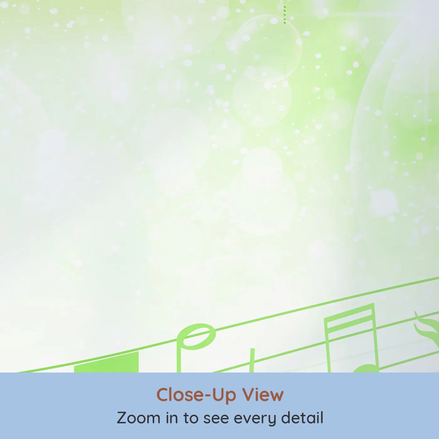 Close-up view of Whimsy Tots' Sparkling Green Music Wall Mural (Turn Their Room into a Magical, Musical Forest).Gender-Neutral