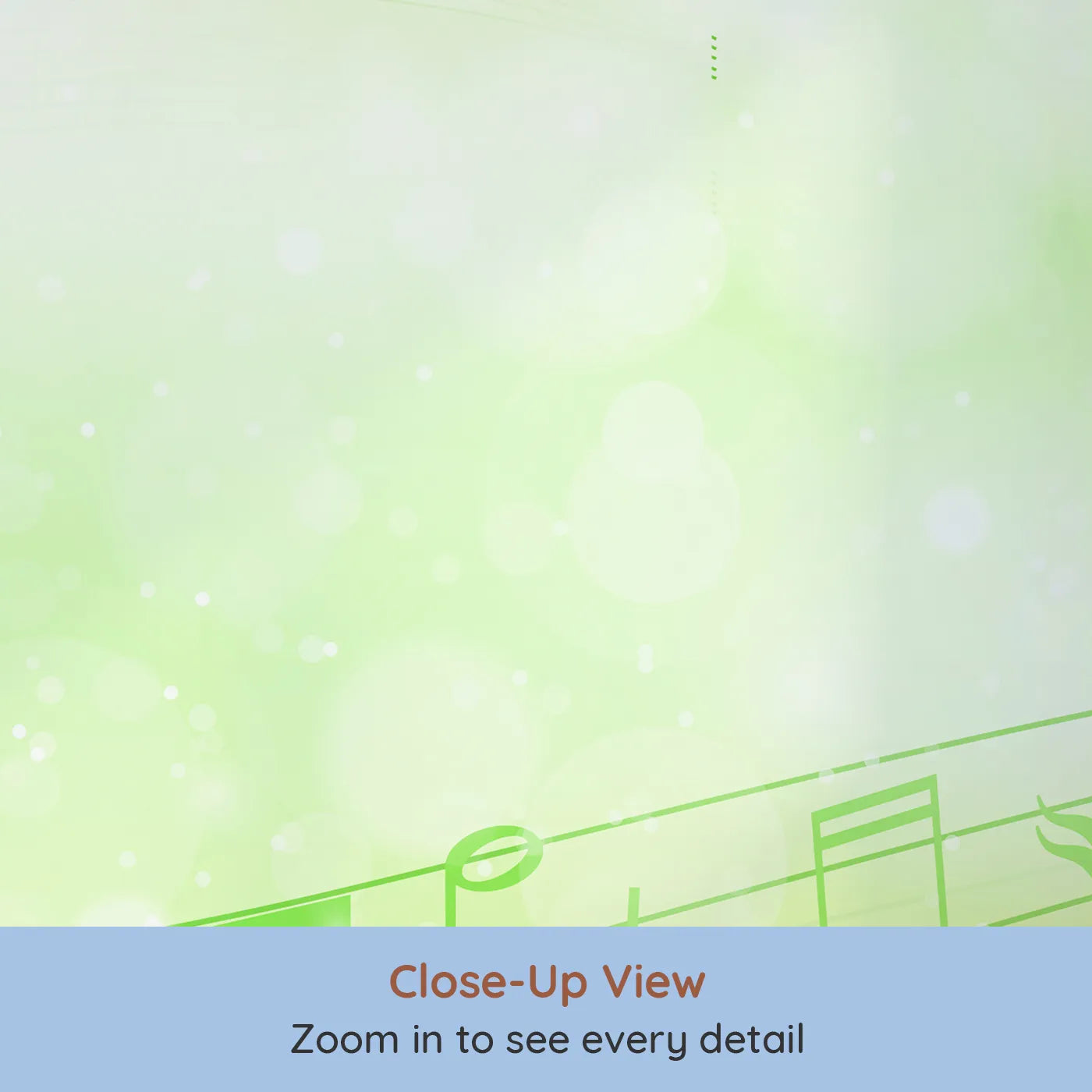 Close-up view of Whimsy Tots' Green Music Meadow Wall Mural (Turn Their Room into a Gentle, Musical Breeze).Gender-Neutral