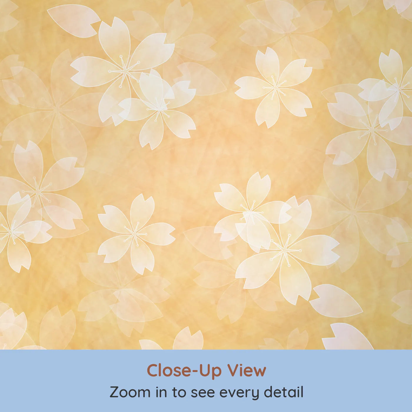 Close-up view of Whimsy Tots' Golden Blossom Wall Mural (Turn Their Room into a Garden of Gentle, Golden Beauty).Gender-Neutral