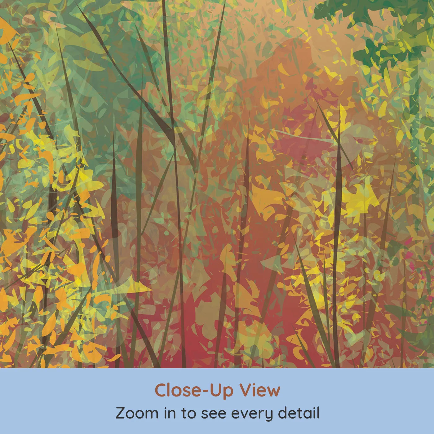 Close-up view of Whimsy Tots' Autumn Forest Panorama Wall Mural (Turn Their Room into a Vibrant, Colorful Woodland).Gender-Neutral
