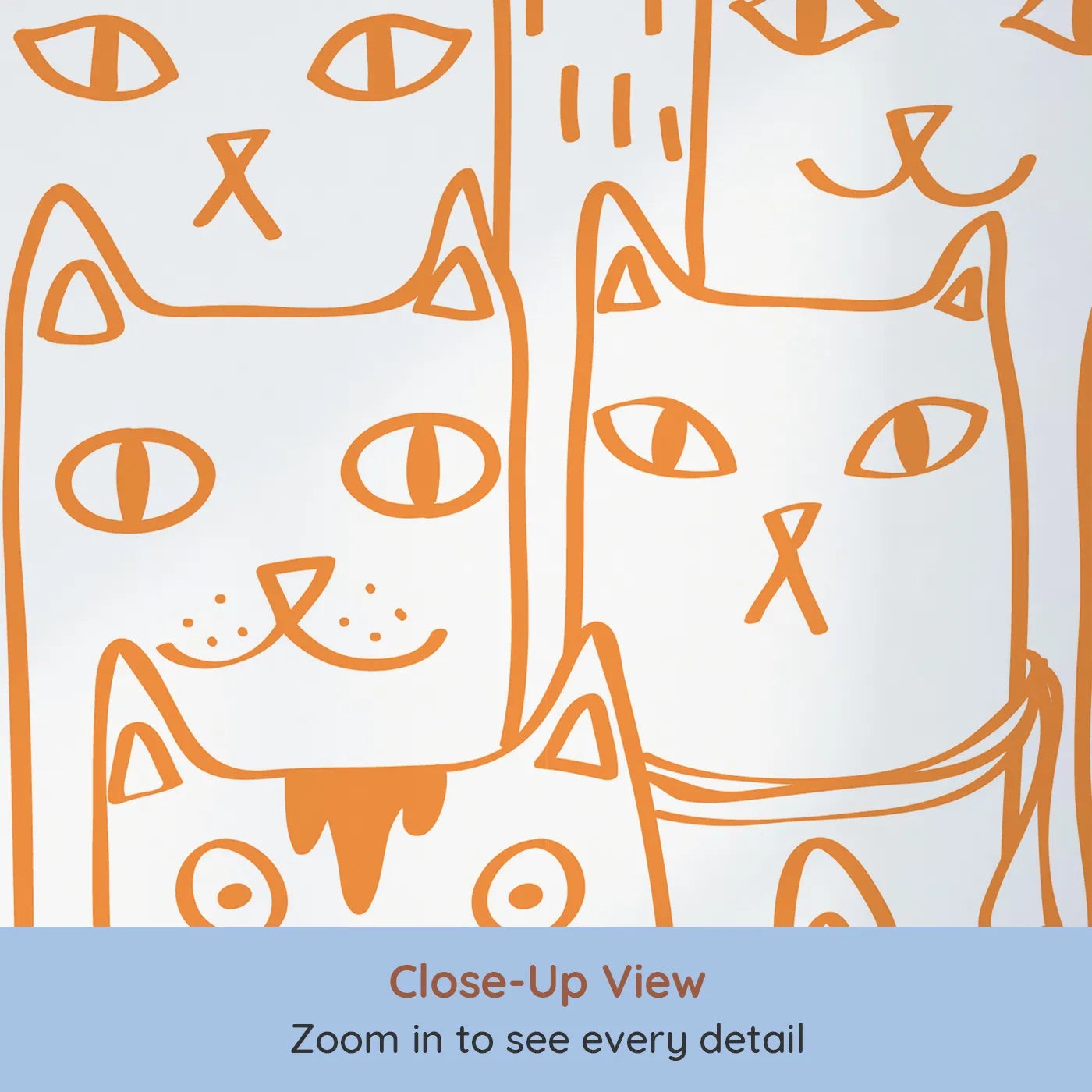 Close-up view of Whimsy Tots' Orange Cat Doodle Wall Mural (Turn Their Room into the Purr-fectly Cutest Place on Earth).Gender-Neutral