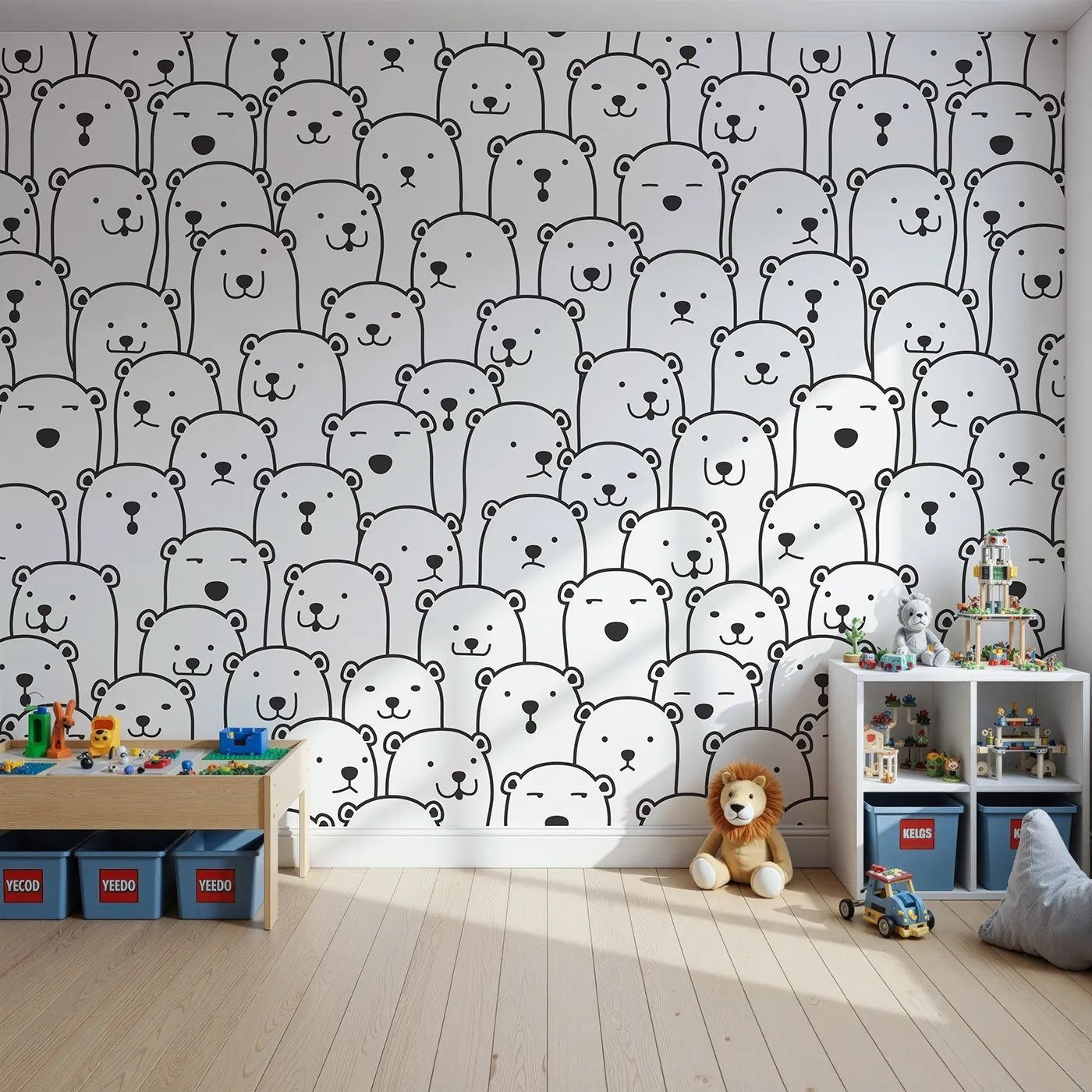 Front view of Whimsy Tots' Polar Bear Doodle Wall Mural