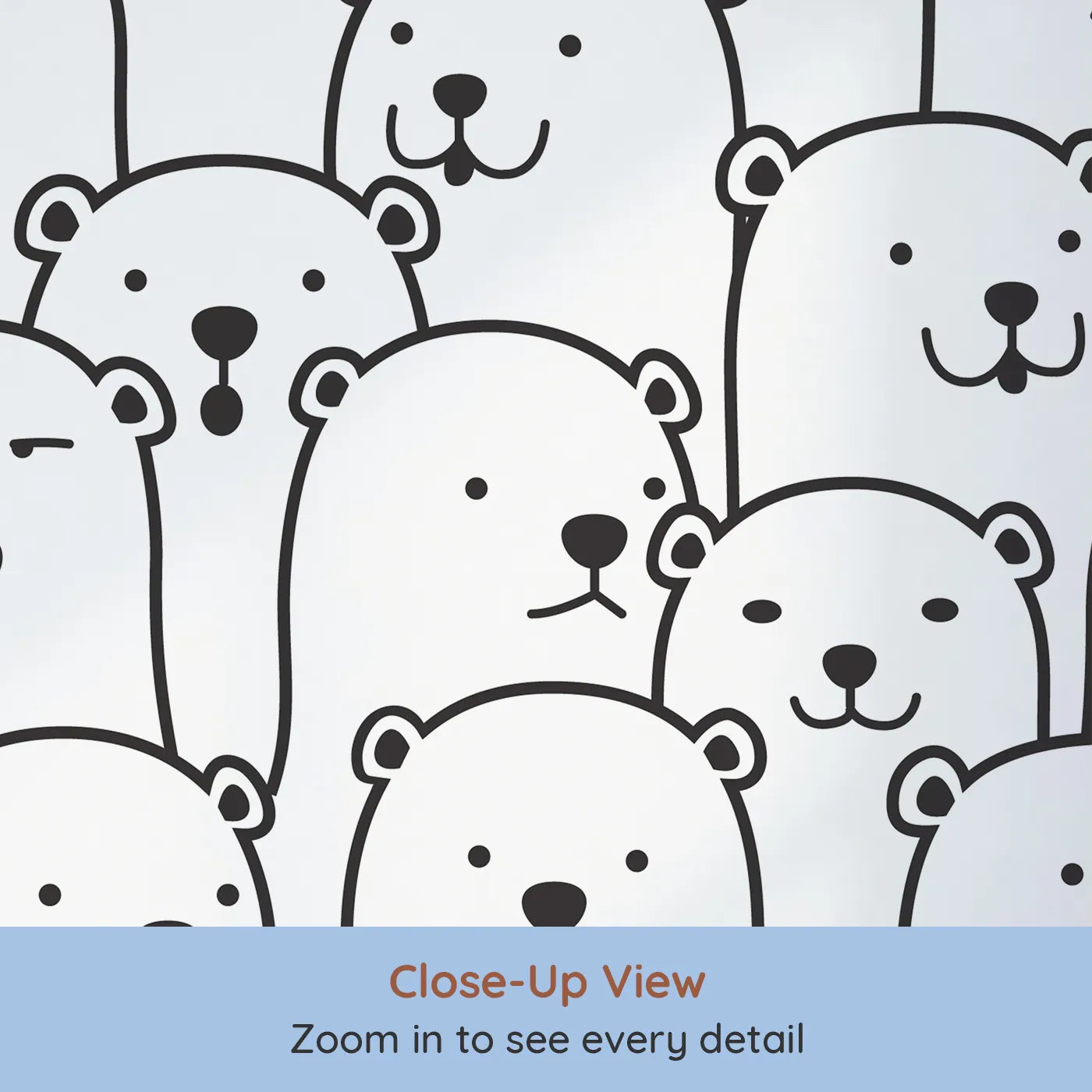 Close-up view of Whimsy Tots' Polar Bear Doodle Wall Mural (Turn Their Room into a Cool and Quirky Arctic Party).Gender-Neutral