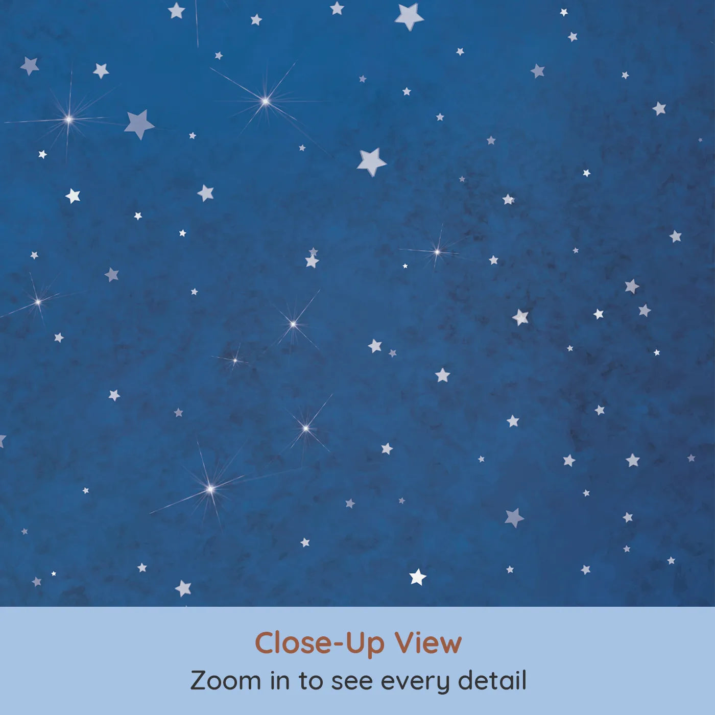 Close-up view of Whimsy Tots' Deep Space Wall Mural (Turn Their Room into a Breathtaking, Star-Filled Dream).Gender-Neutral