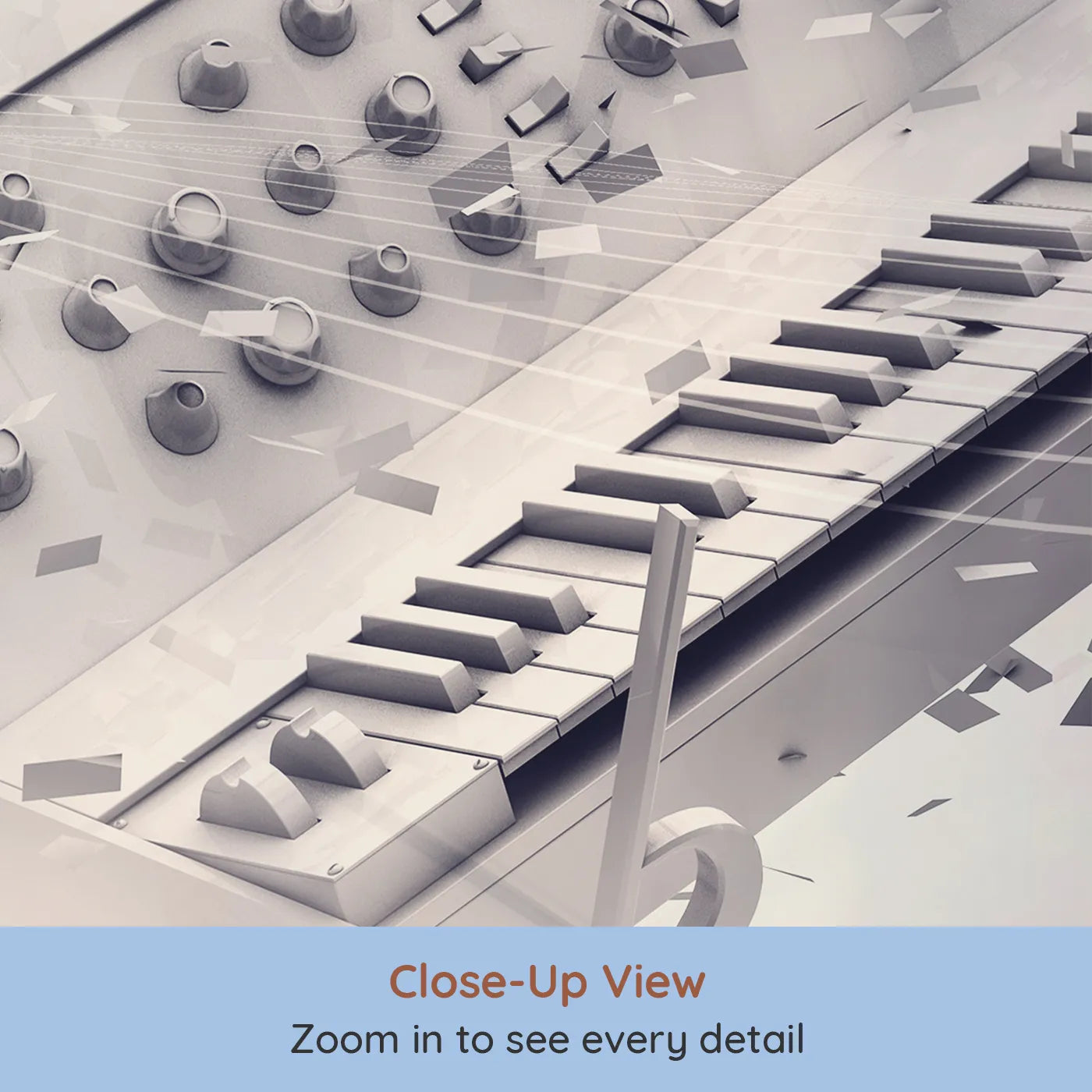 Close-up view of Whimsy Tots' Monochrome Music Explosion Wall Mural (Turn Their Room into a Modern, 3D Symphony).Gender-Neutral