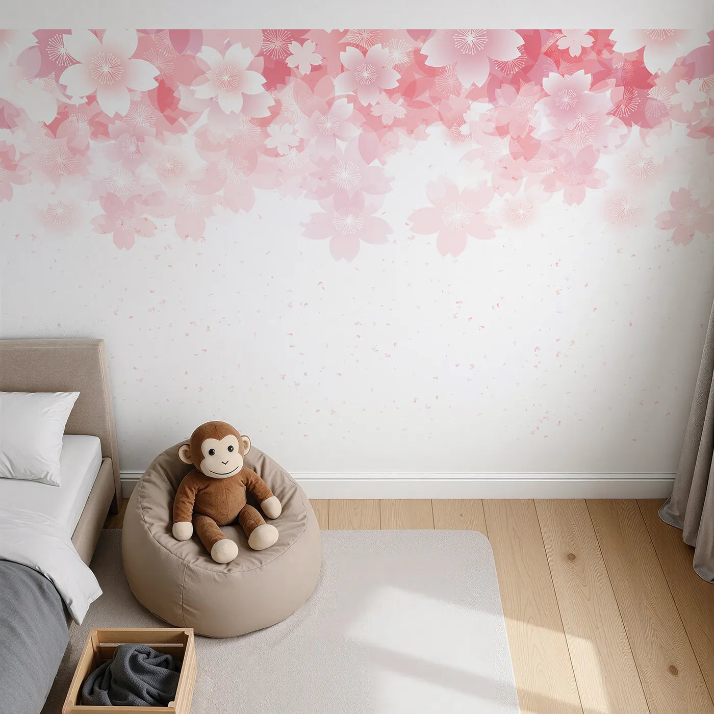 Top-down view of Whimsy Tots' Dandelion Meadow Wall Mural in Blue (Turn Their Room into a Field of Endless Sunshine).Gender-Neutral