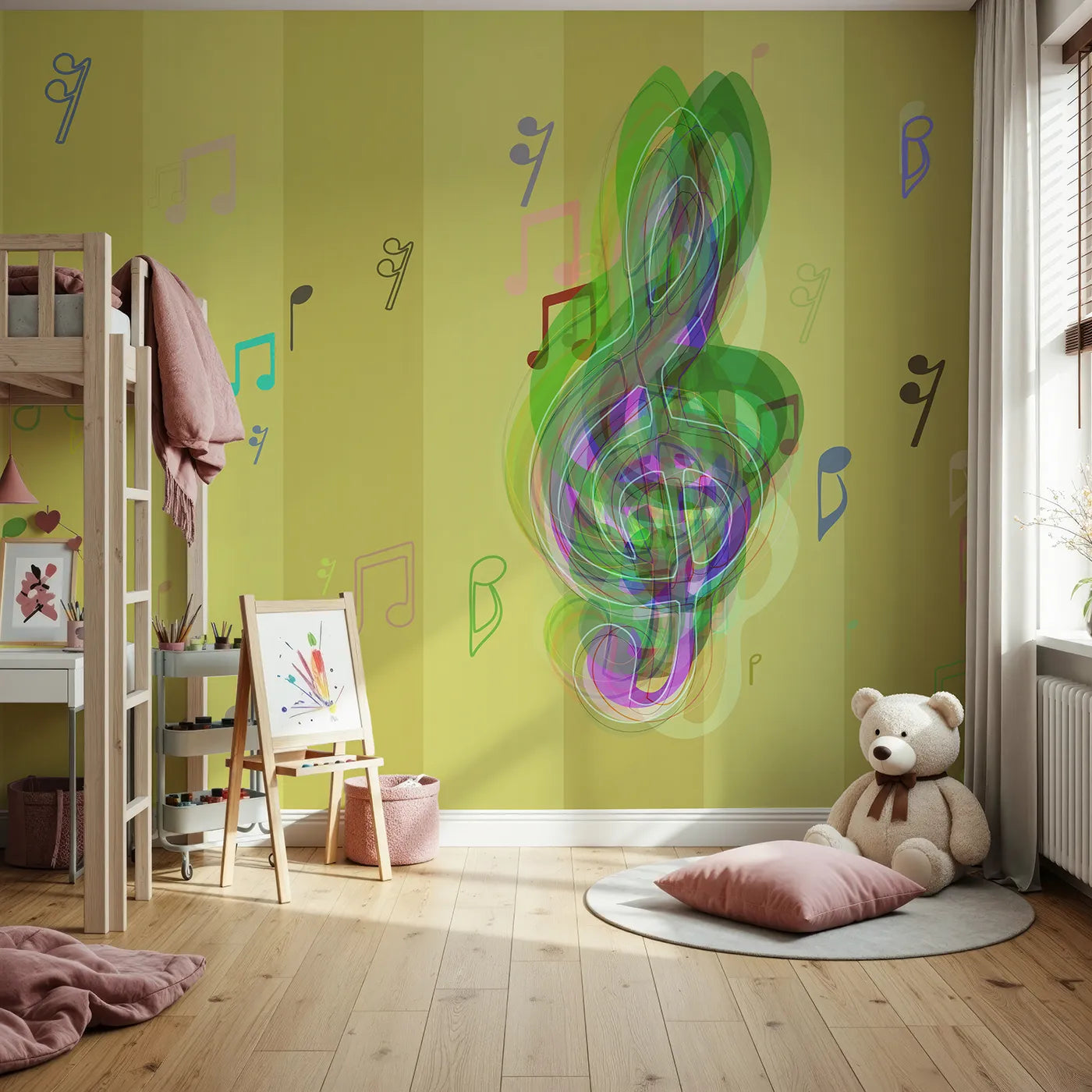 Front view of Whimsy Tots' Abstract Music Notes Wall Mural