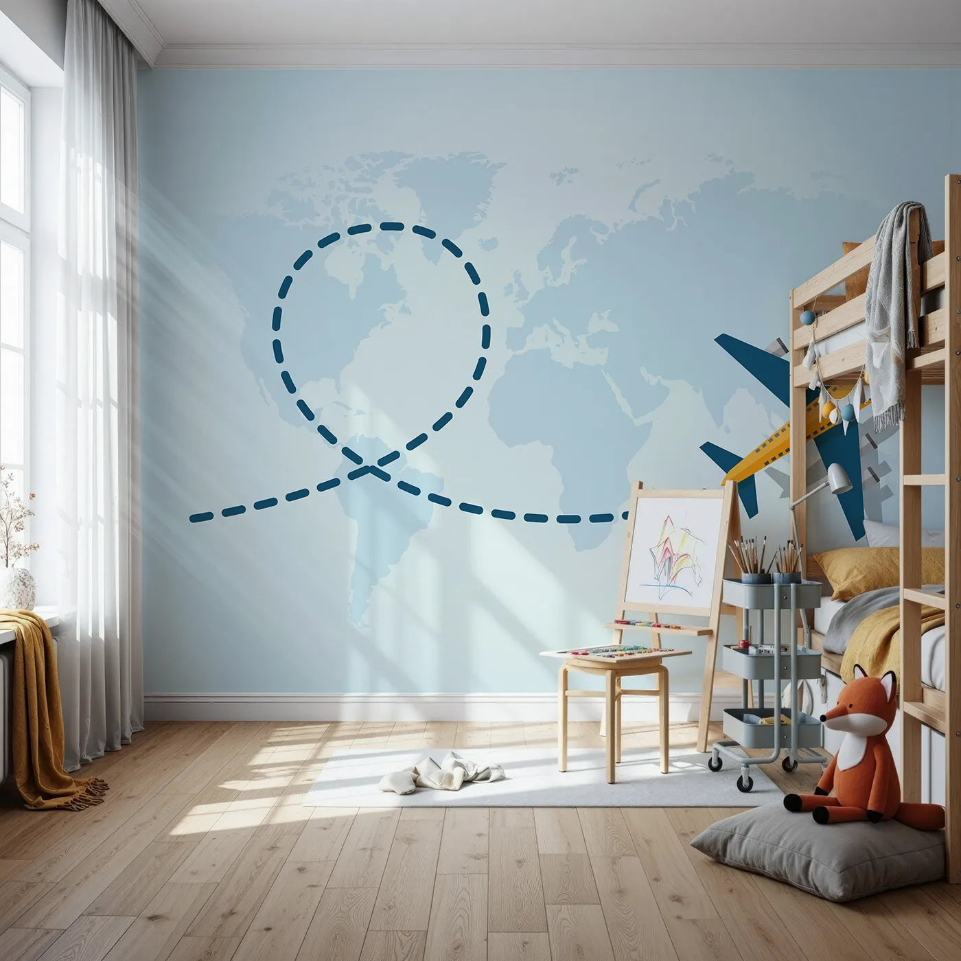 Front view of Whimsy Tots' World Traveler Wall Mural
