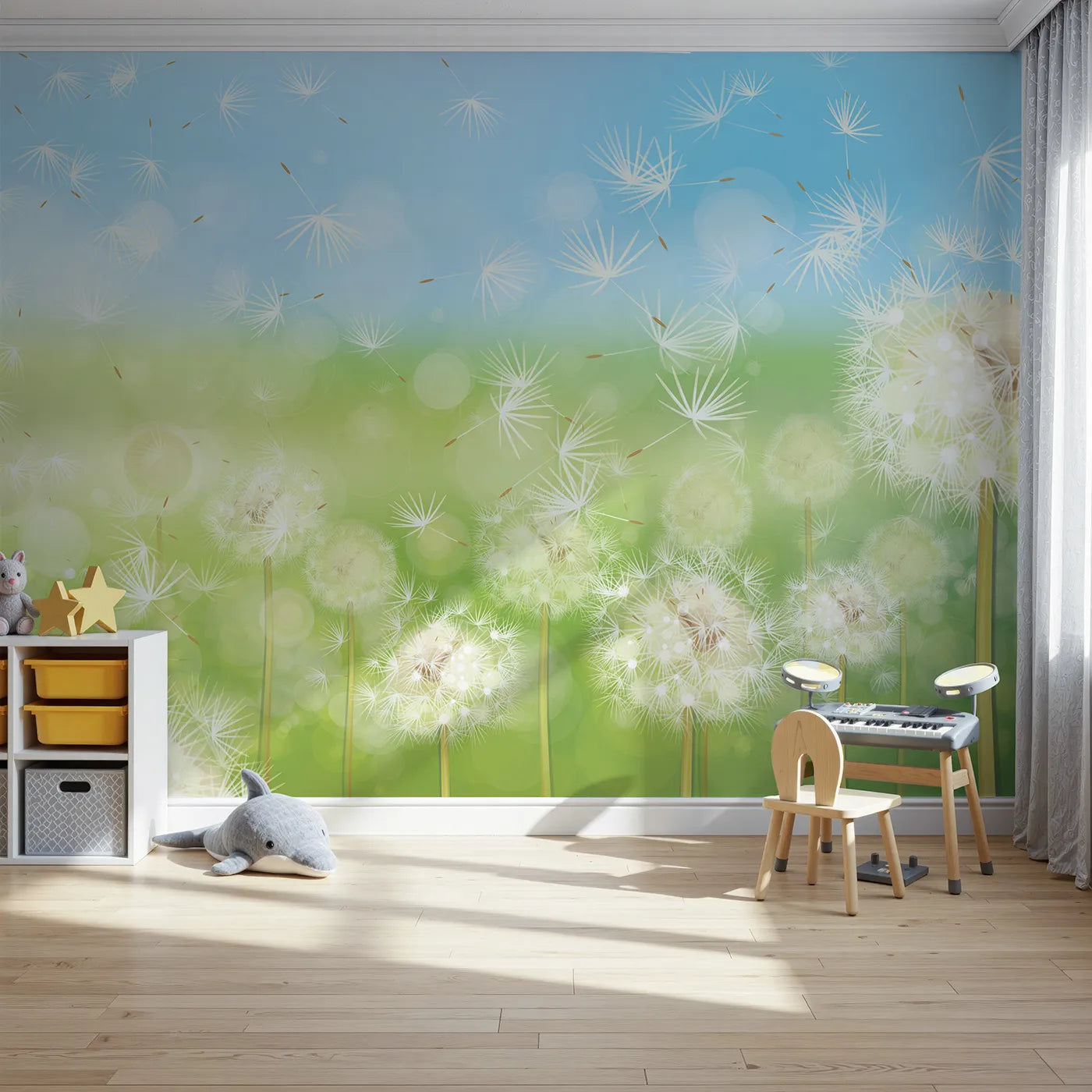 Front view of Whimsy Tots' Animal World Map Wall Mural in Teal