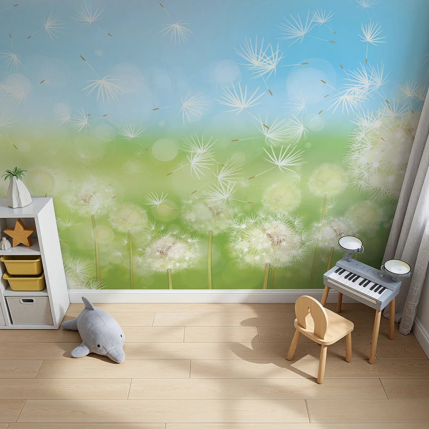 Top-down view of Whimsy Tots' Animal World Map Wall Mural in Teal (Turn Their Room into a Fun and Friendly Global Tour).Gender-Neutral