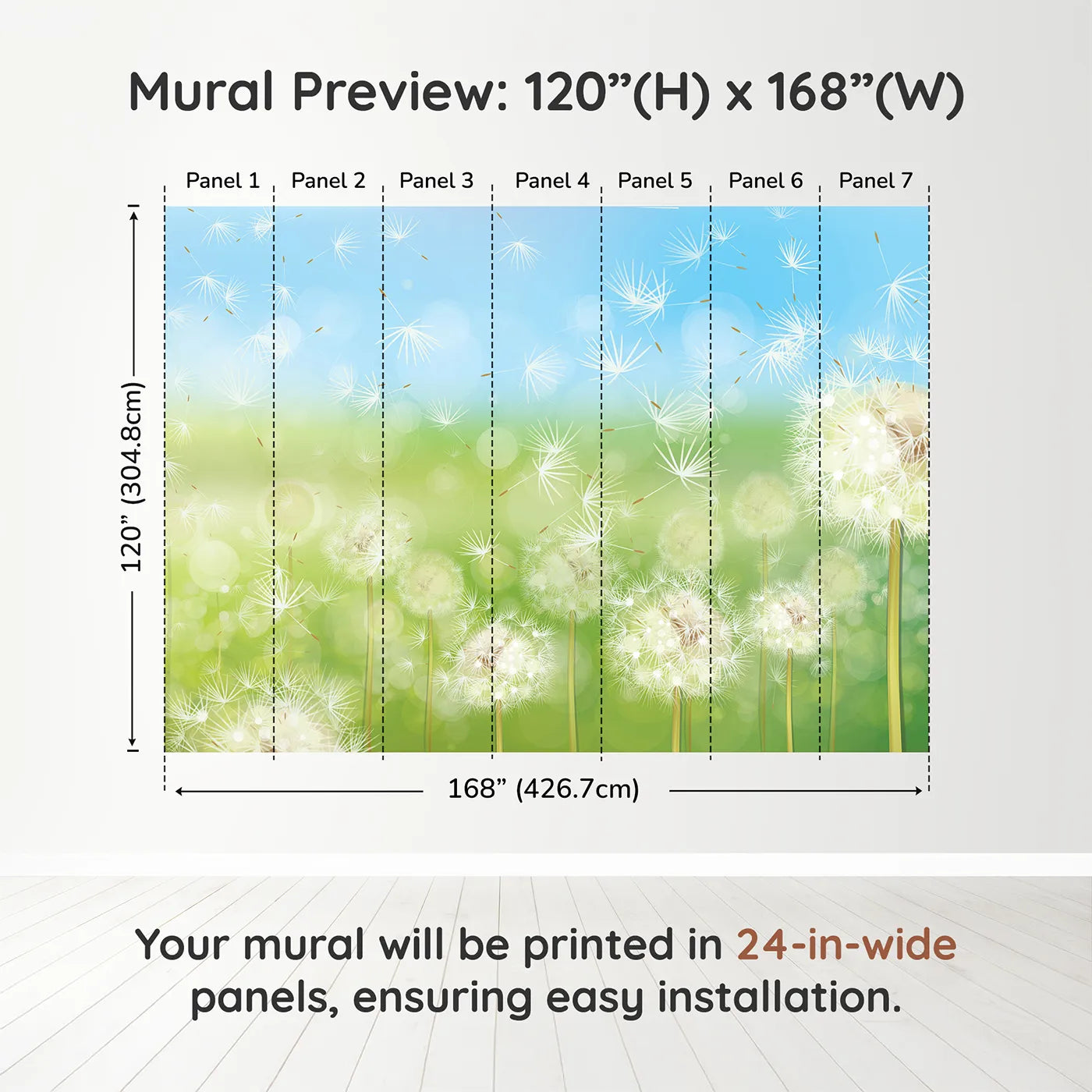 Whimsy Tots Animal World Map Wall Mural in Tealdimension view (120" H x 168" W). Printed in seven 24-inch-wide panels. Gender-Neutral
