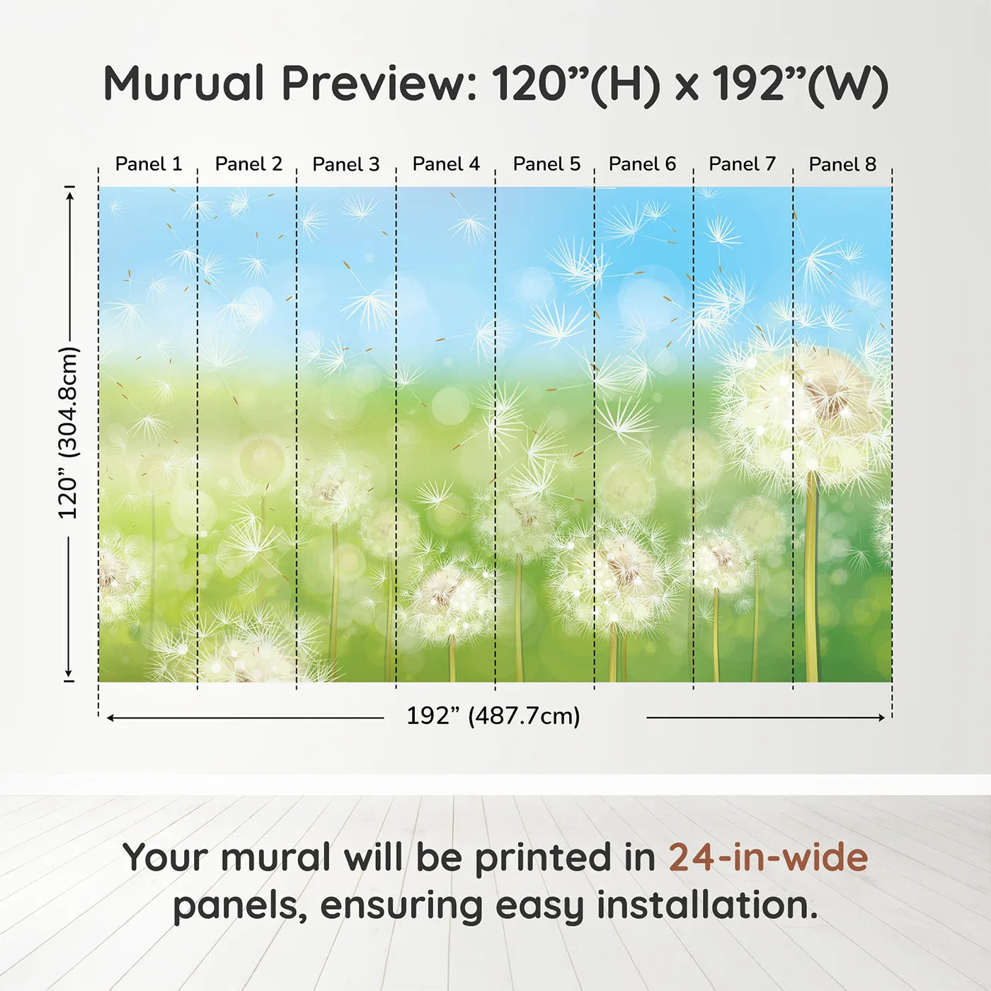 Whimsy Tots Animal World Map Wall Mural in Tealdimension view (120" H x 192" W). Printed in eight 24-inch-wide panels. Gender-Neutral