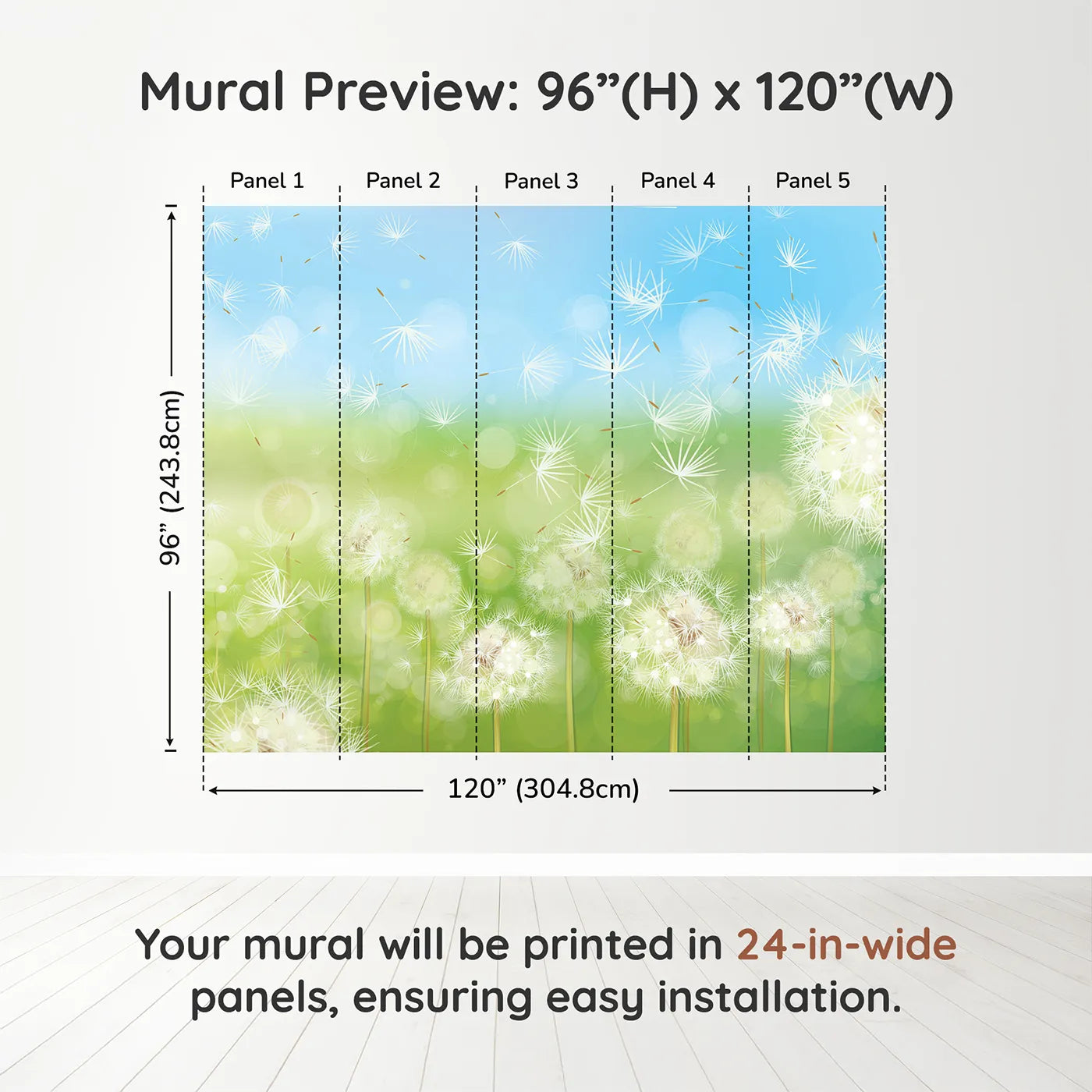 Whimsy Tots Animal World Map Wall Mural in Tealdimension view (96" H x 120" W). Printed in five 24-inch-wide panels. Gender-Neutral