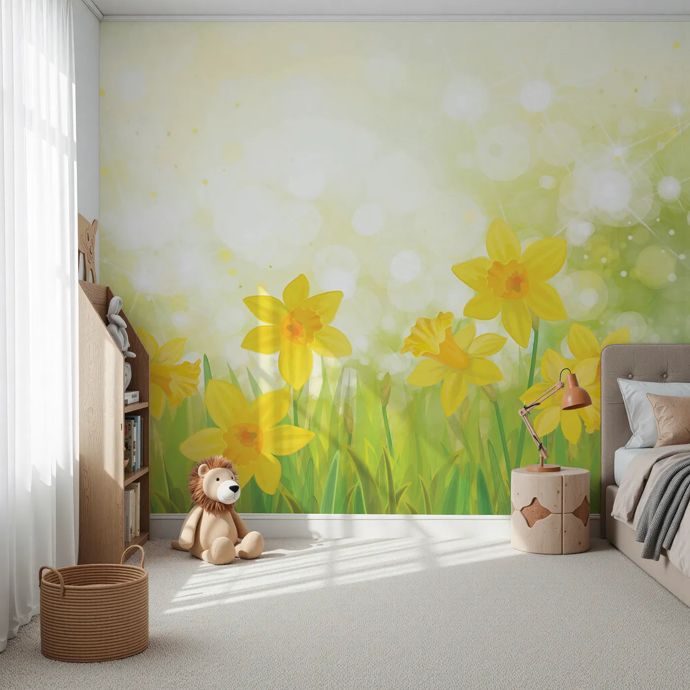 Front view of Whimsy Tots' Daffodil Meadow Wall Mural